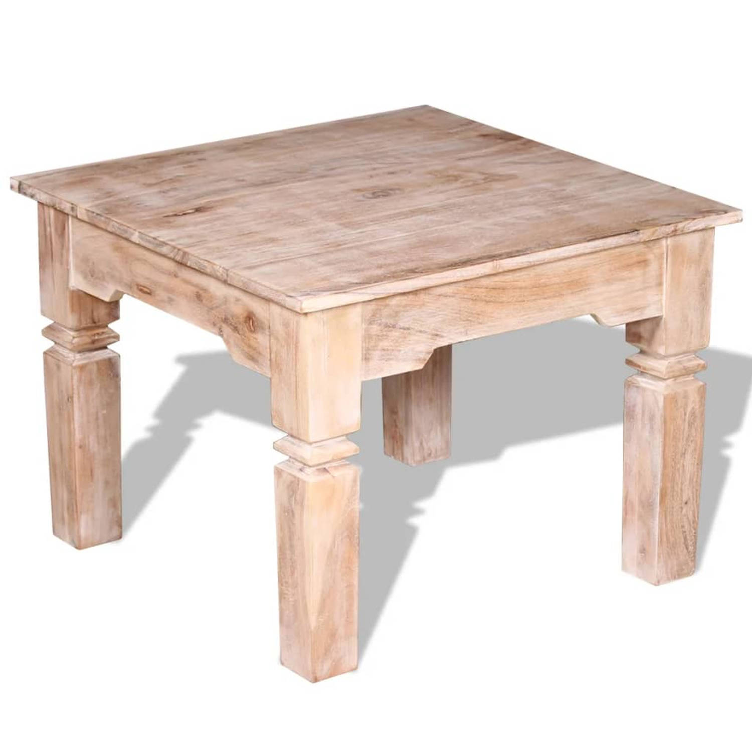 The Living Store Houten Salontafel - Acacia - 60 x 60 x 45 cm - Wit geborstelde afwerking