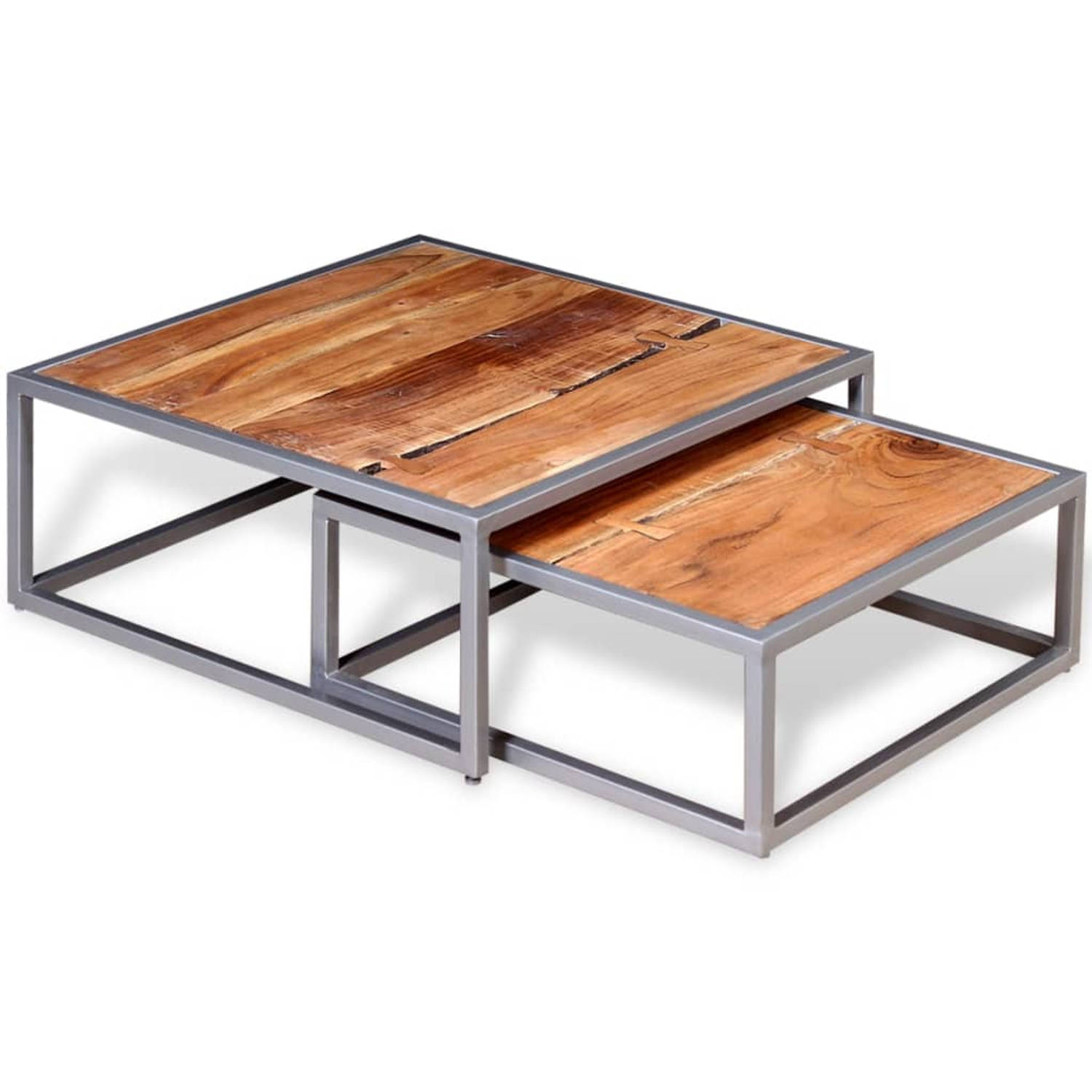 The Living Store Salontafelset Acacia - 65 x 65 cm - Bruin houten meubel