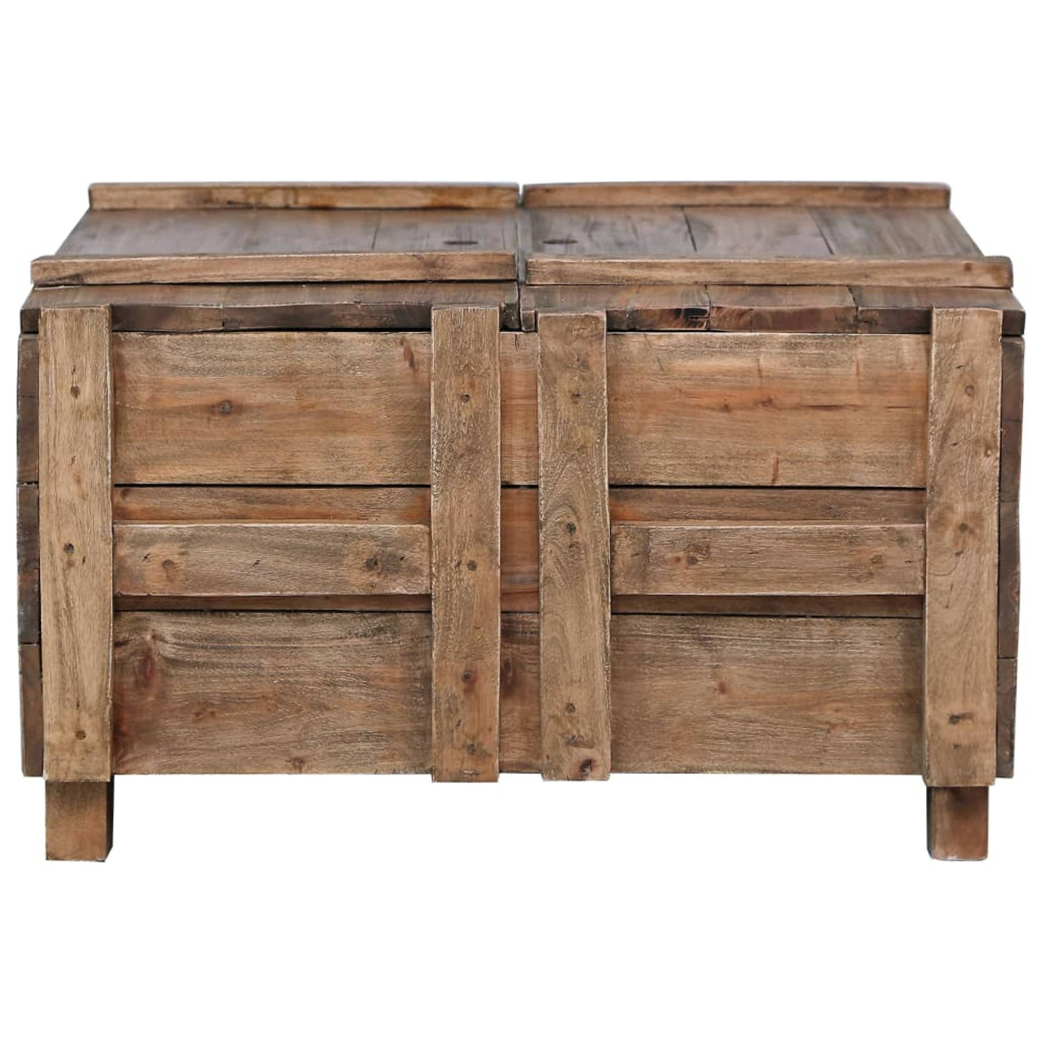 The Living Store Salontafel Antieke Stijl - Massief Gerecycled Hout - 65x65x38cm