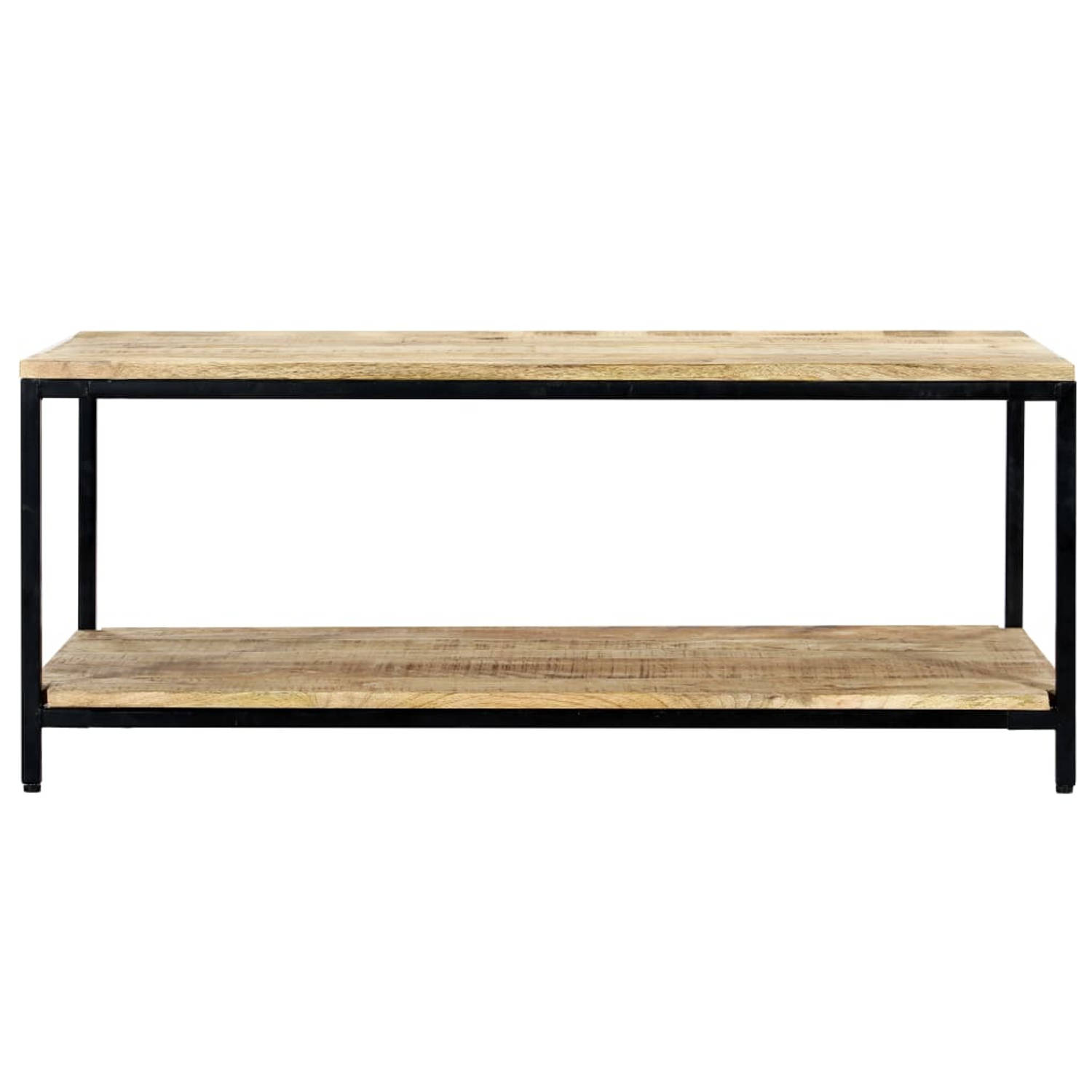 The Living Store Salontafel Industrieel - 110 x 60 x 45 cm - Massief mangohout - Gepoedercoat ijzer