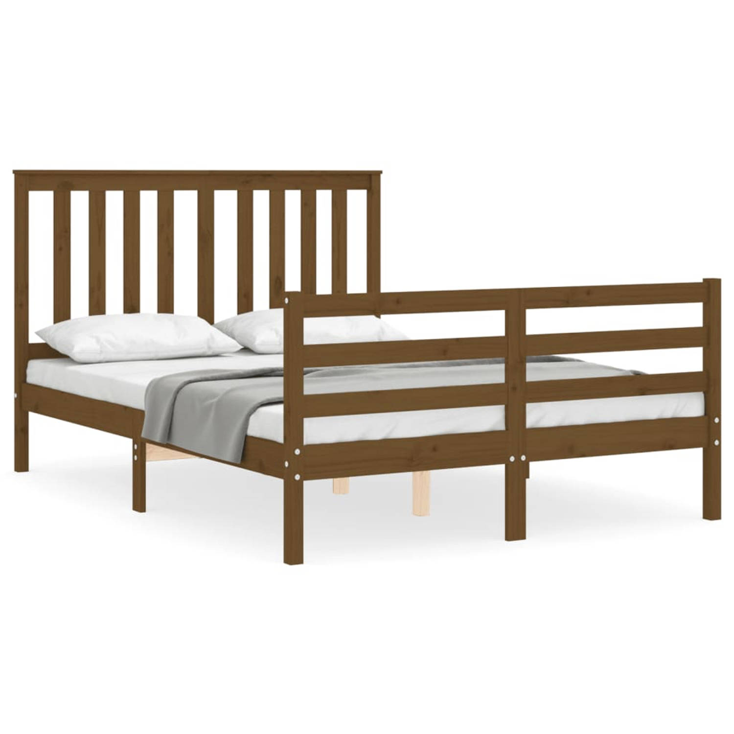 The Living Store Bedframe met hoofdbord hout honingbruin 4FT Small Double - Bedframe - Bedframes - Bed - Tweepersoonsbed - Slaapkamermeubel - Houten Bedframe - Houten Bed - Bedbode