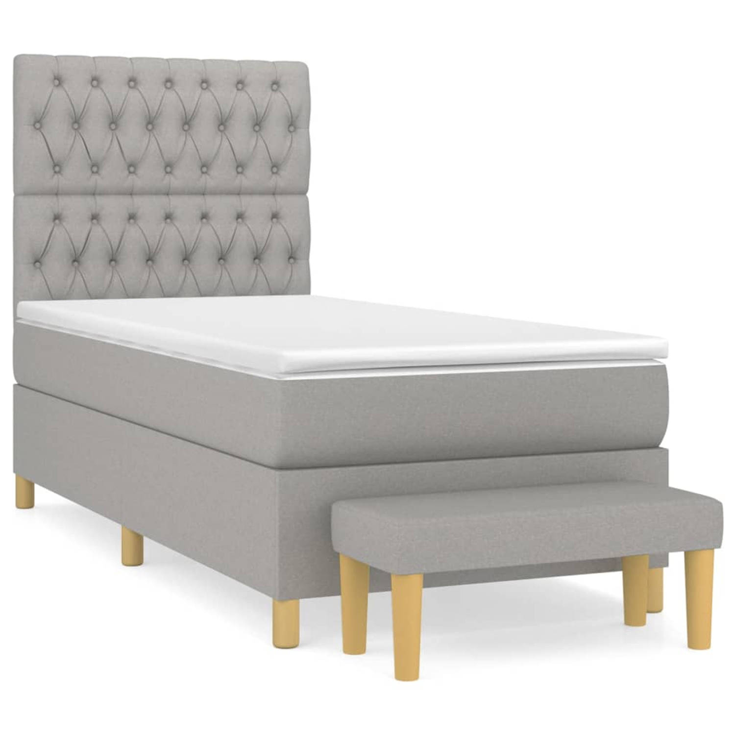 The Living Store Boxspring met matras stof lichtgrijs 100x200 cm - Boxspring - Boxsprings - Pocketveringbed - Bed - Slaapmeubel - Boxspringbed - Boxspring Bed - Eenpersoonsbed - Be