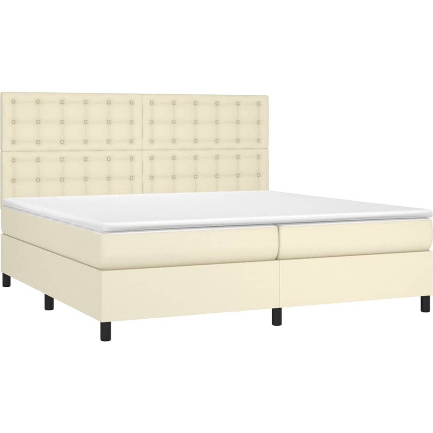 The Living Store Boxspringbed - Crème Kunstleren Bedframe - Pocketveringmatras - Huidvriendelijke Topmatras -