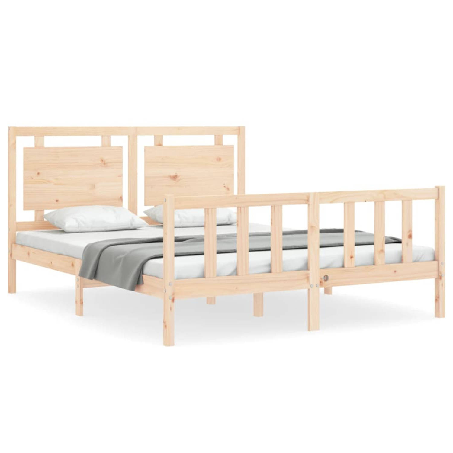 The Living Store Bedframe met hoofdbord massief hout 5 FT King Size - Bedframe - Bedframes - Bed - Tweepersoonsbed - Slaapkamermeubel - Houten Bedframe - Houten Bed - Bedbodem - Ma