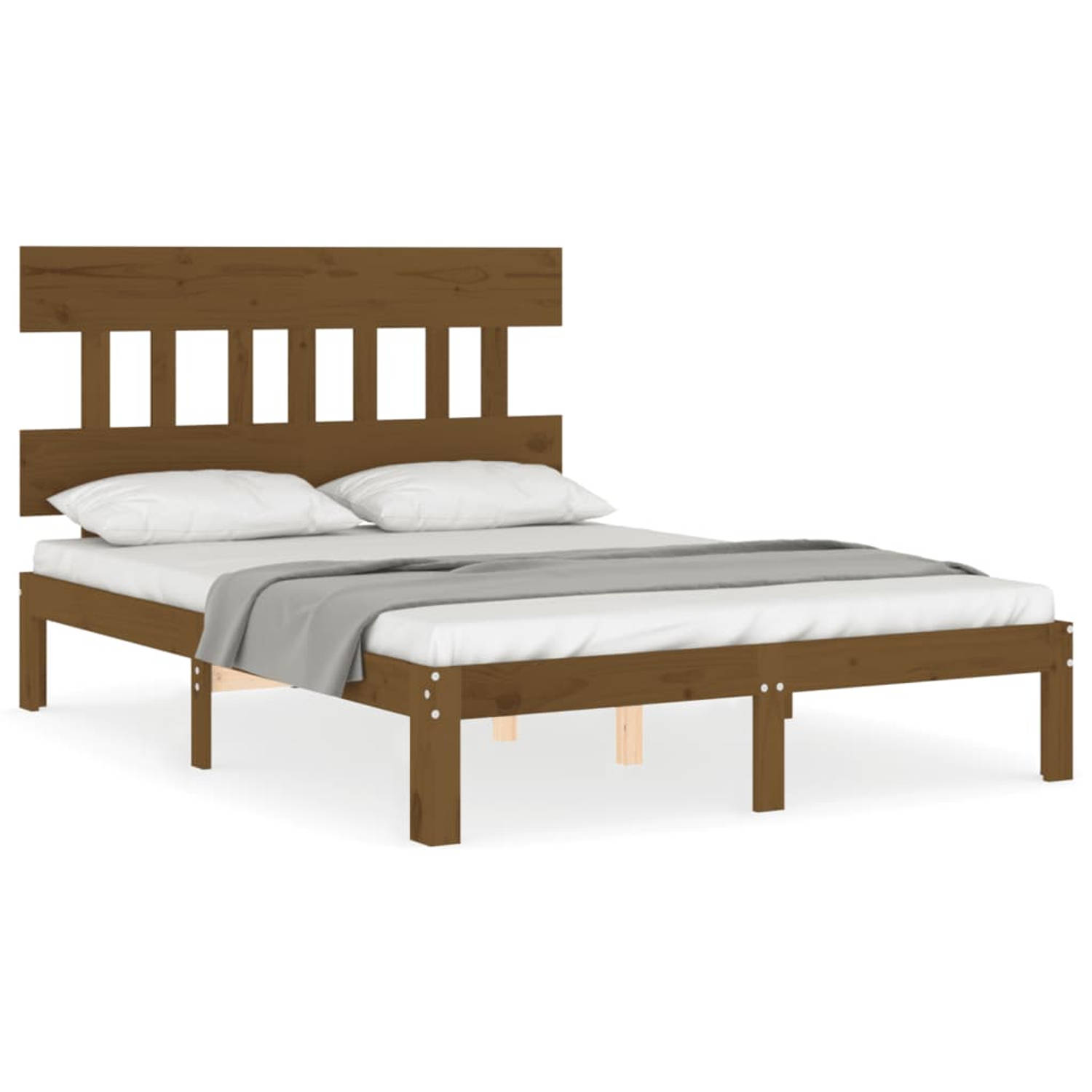 The Living Store Bedframe met hoofdbord massief hout honingbruin 4FT6 Double - Bed