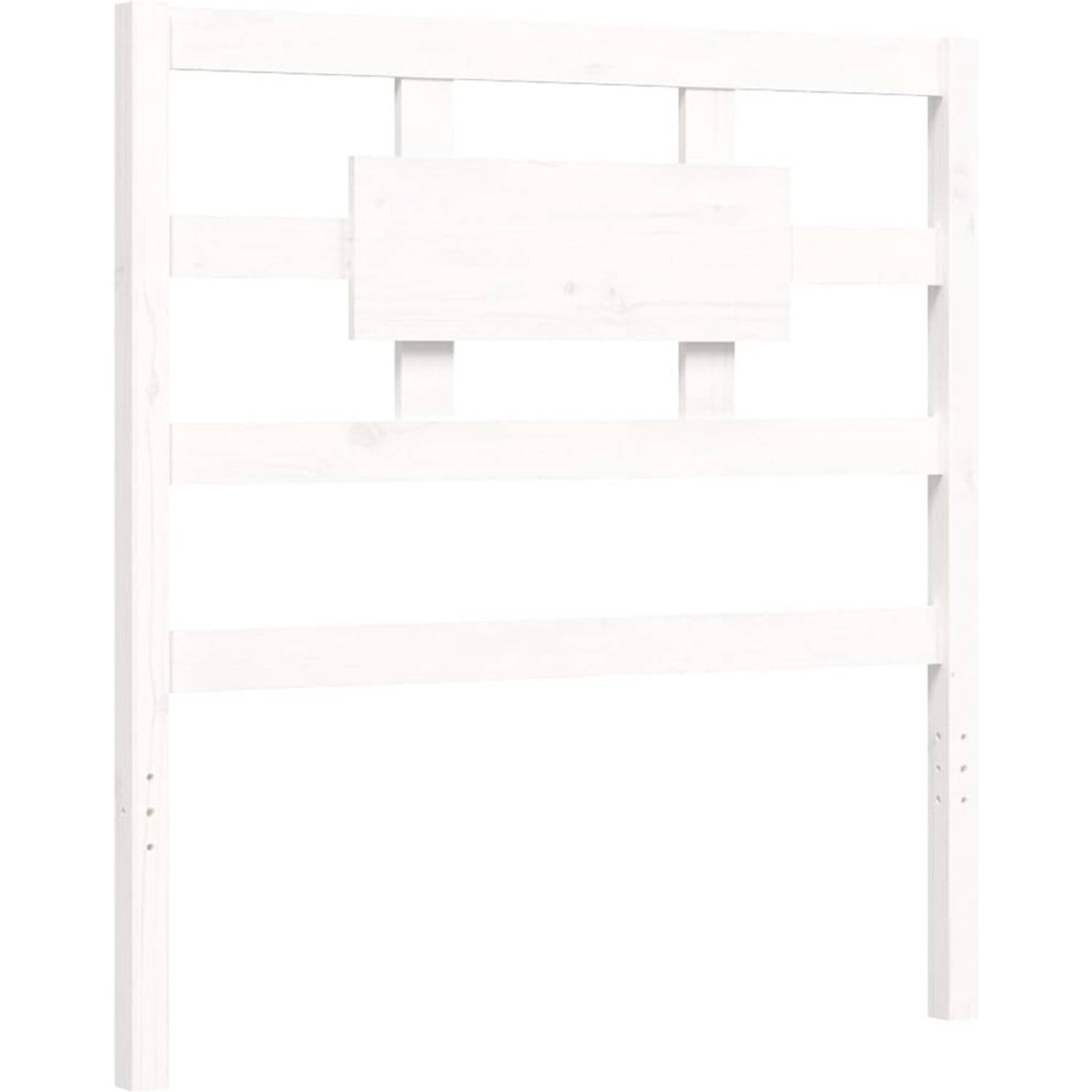 The Living Store Massief grenenhouten bedframe - wit - 205.5x105.5x100cm (LxBxH) - multiplex lattenbodem - geen matras inbegrepen