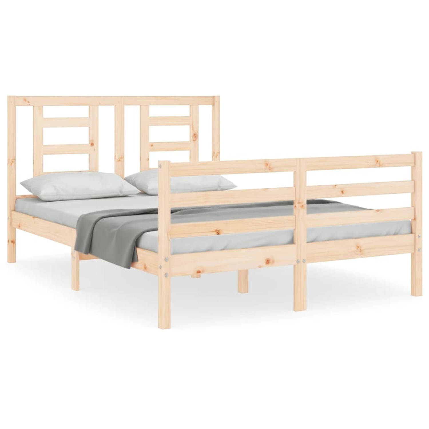 The Living Store Bedframe met hoofdbord massief hout 4FT Small Double - Bedframe - Bedframes - Bed - Tweepersoonsbed - Slaapkamermeubel - Houten Bedframe - Houten Bed - Bedbodem -