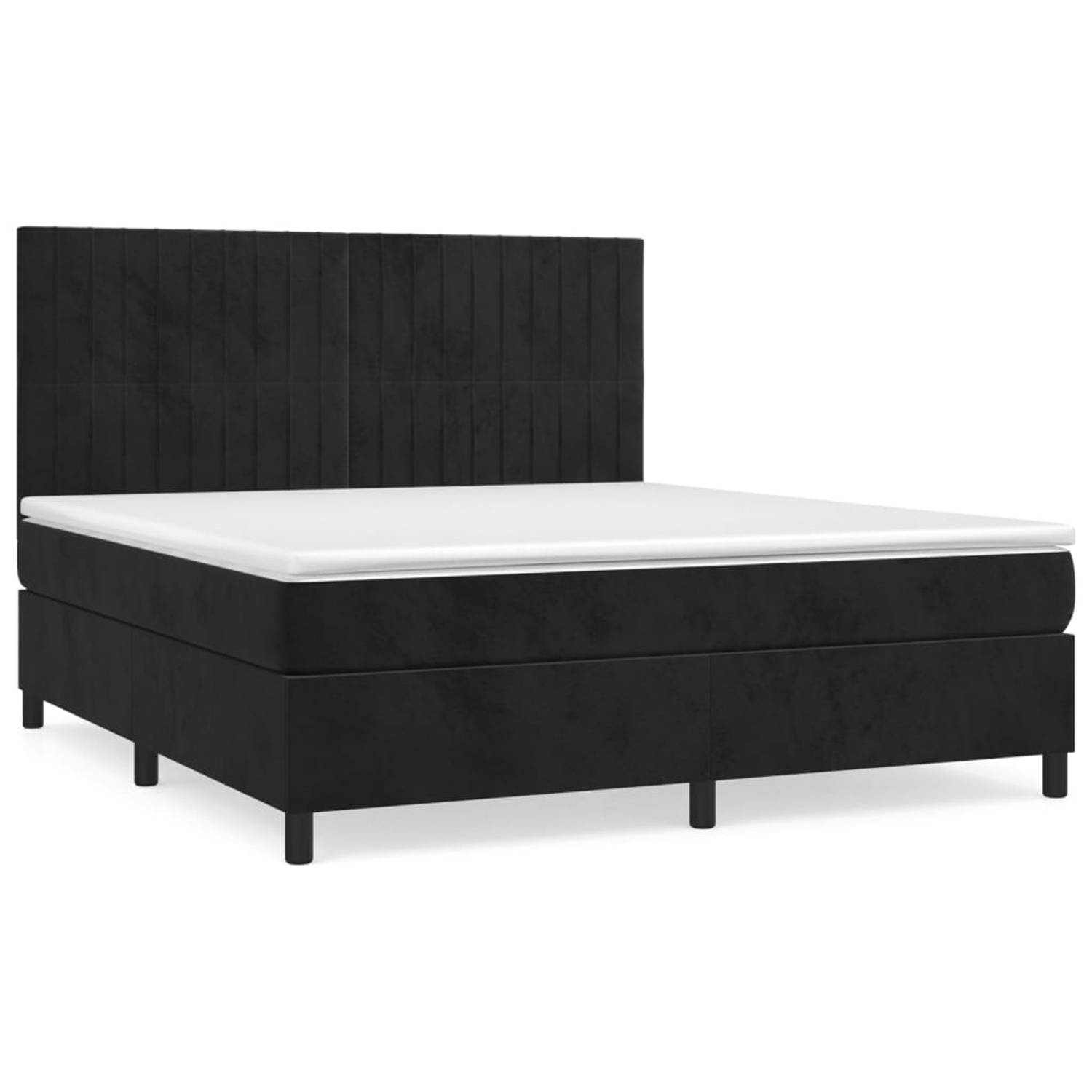 The Living Store Boxspringbed - Zwart - 203 x 160 x 118/128 cm - Fluweel - Verstelbaar hoofdbord - Pocketvering matras - Middelharde ondersteuning - Huidvriendelijk topmatras