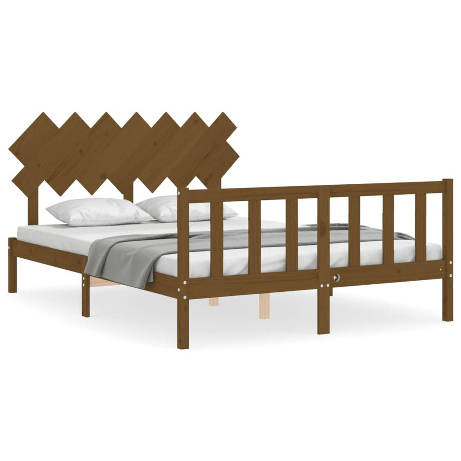 The Living Store Bedframe met hoofdbord massief hout honingbruin 5FT King Size - Bedframe - Bedframes - Bed - Tweepersoonsbed - Slaapkamermeubel - Houten Bedframe - Houten Bed - Be