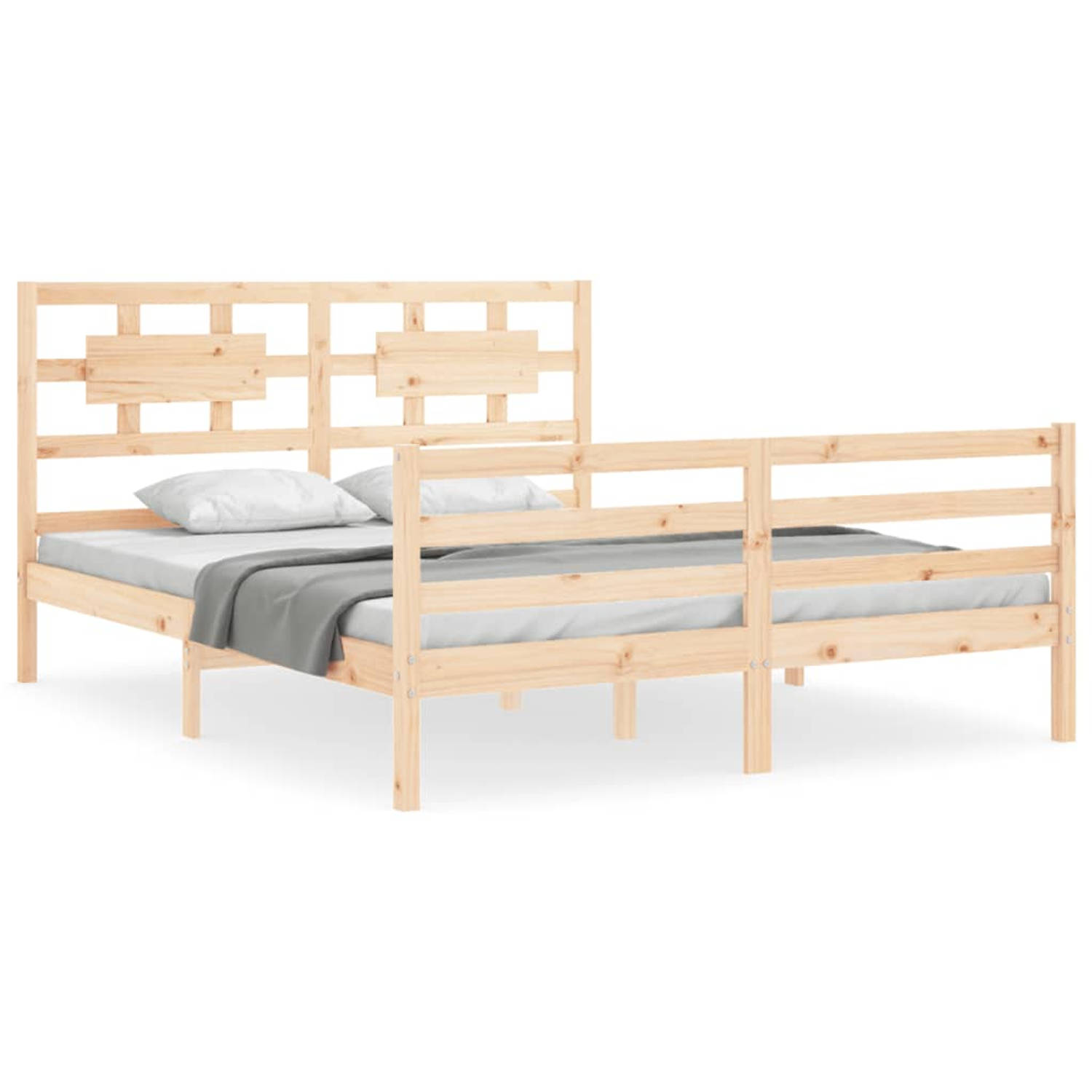 The Living Store Bedframe met hoofdbord massief hout 5 FT King Size - Bedframe - Bedframes - Bed - Tweepersoonsbed - Slaapkamermeubel - Houten Bedframe - Houten Bed - Bedbodem - Ma