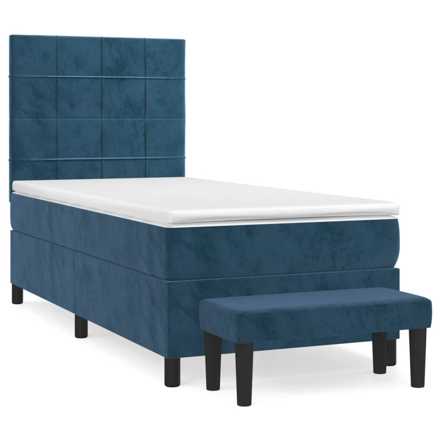 The Living Store Boxspring met matras fluweel donkerblauw 100x200 cm - Bed