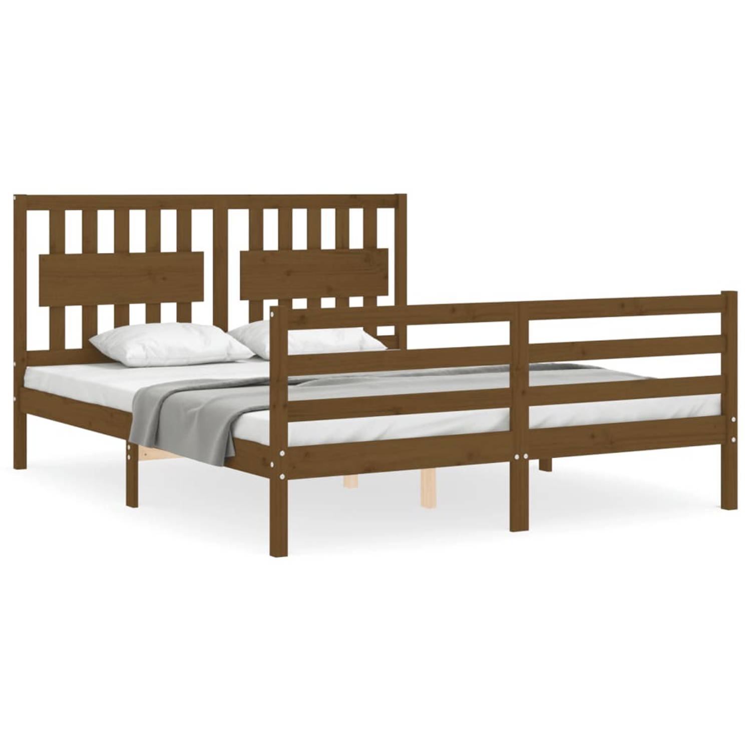 The Living Store Bedframe met hoofdbord hout honingbruin 160x200 cm - Bedframe - Bedframes - Bed - Tweepersoonsbed - Slaapkamermeubel - Houten Bedframe - Houten Bed - Bedbodem - Ma