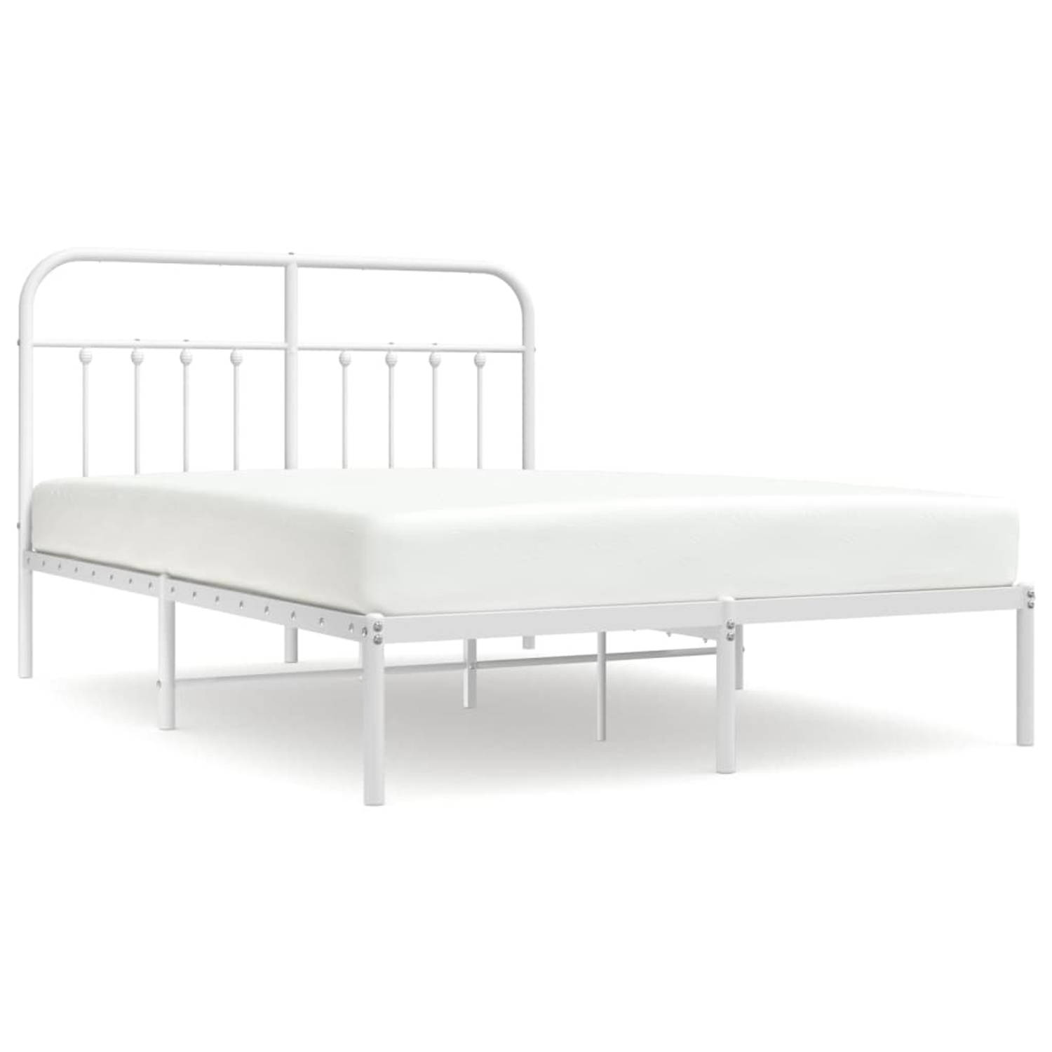 The Living Store Bedframe met hoofdbord metaal wit 140x190 cm - Bed