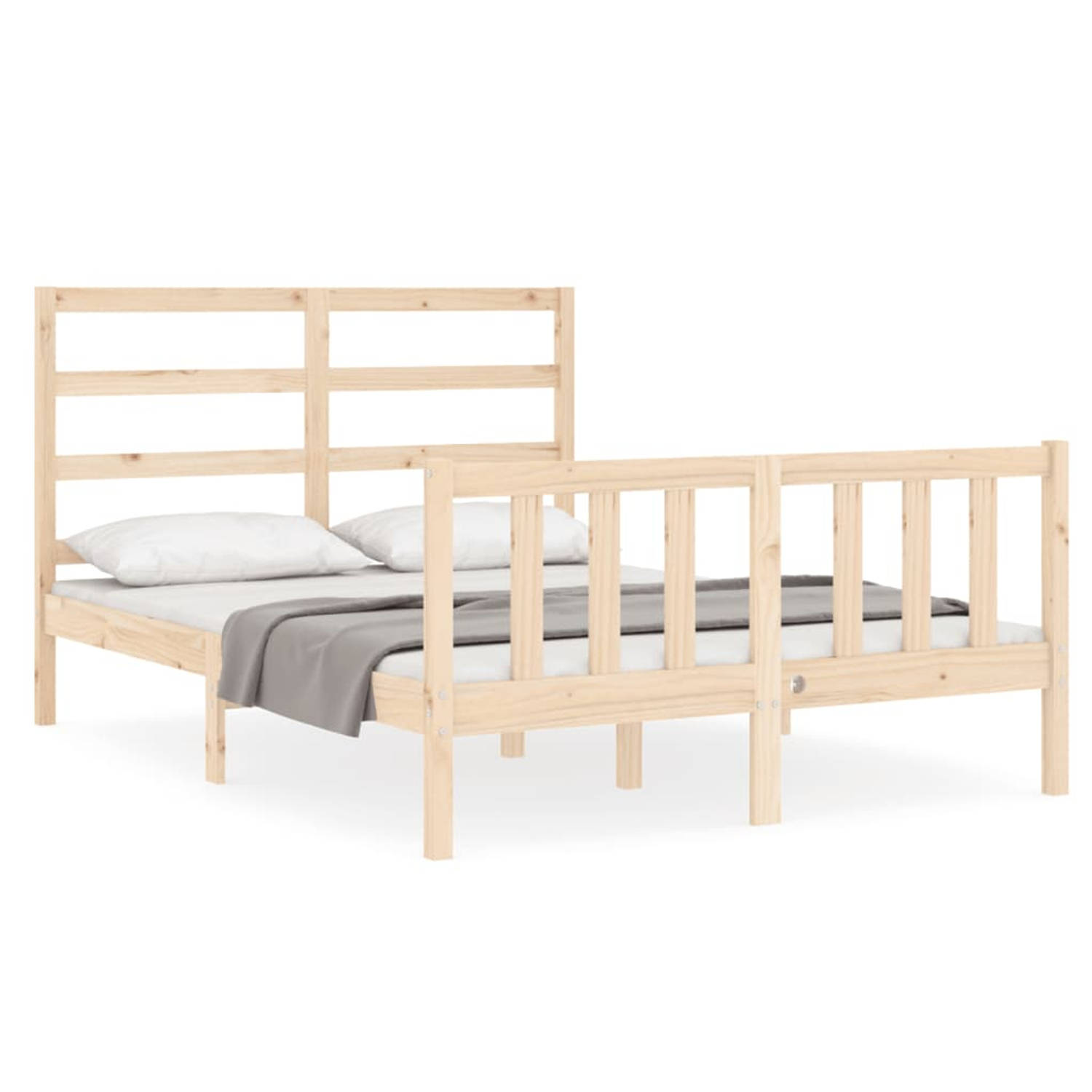 The Living Store Bedframe met hoofdbord massief hout 140x190 cm - Bedframe - Bedframes - Bed - Tweepersoonsbed - Slaapkamermeubel - Houten Bedframe - Houten Bed - Bedbodem - Massie