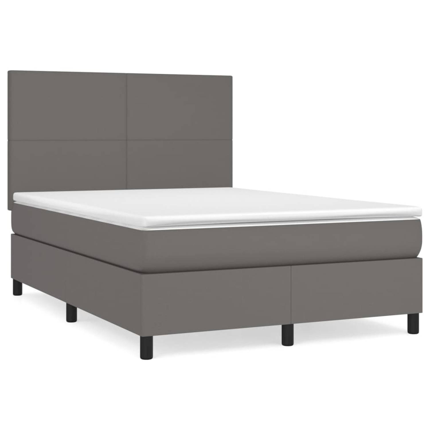 The Living Store Boxspring met matras kunstleer grijs 140x200 cm - Bed