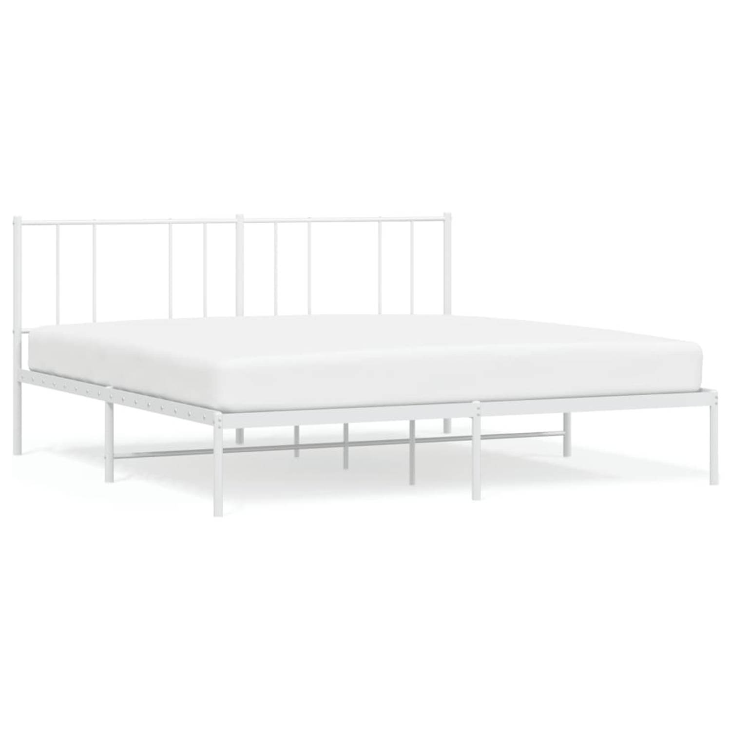 The Living Store Bedframe met hoofdbord metaal wit 193x203 cm - Bed