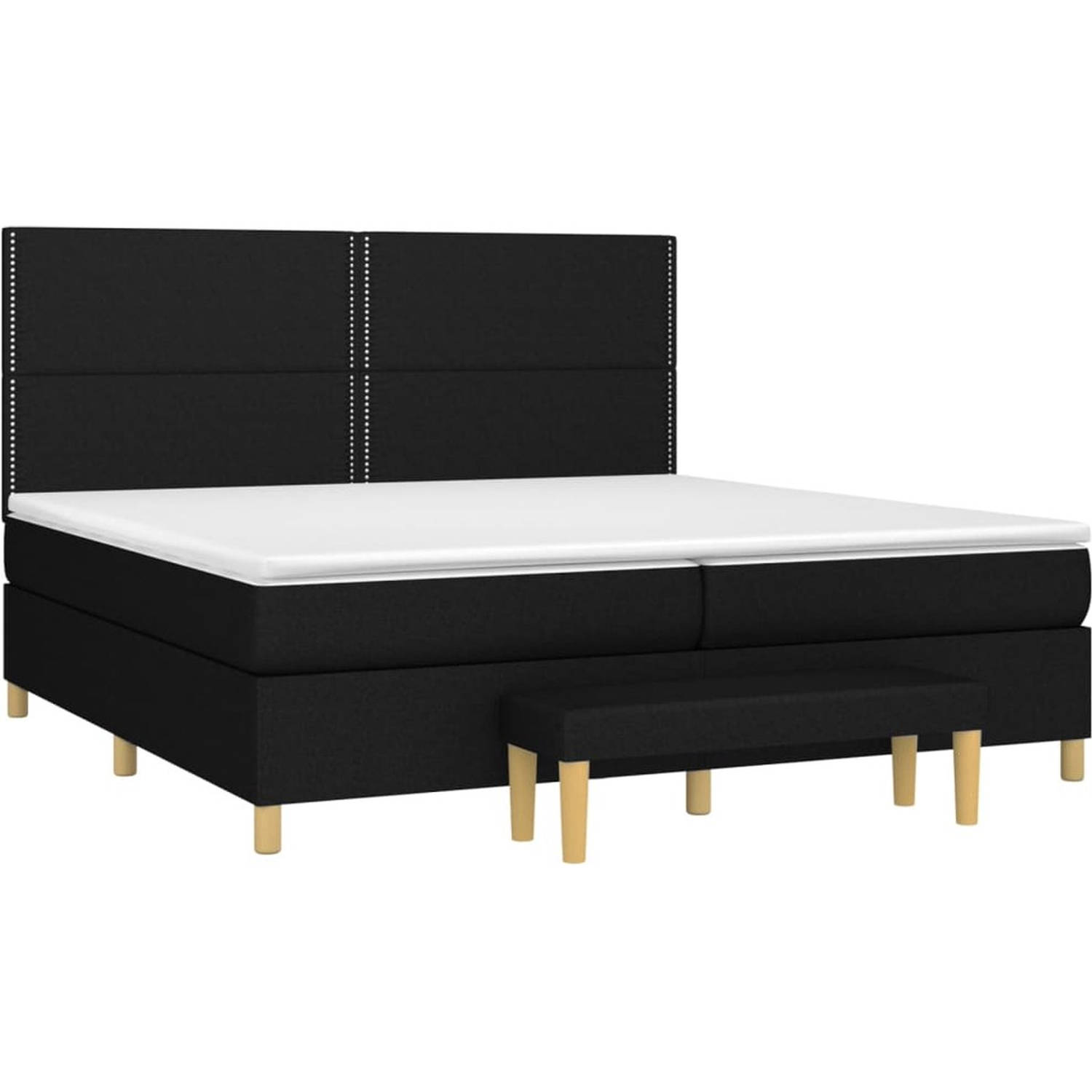 The Living Store Boxspringbed - Luxe - Zwart - 203 x 200 x 118/128 cm - Pocketvering Matras - Middelharde Ondersteuning - Huidvriendelijk Topmatras - Multifunctioneel Bankje - Incl