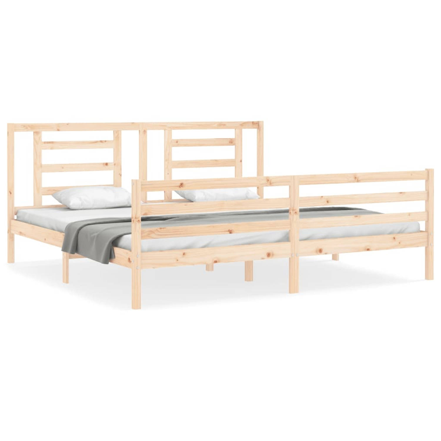 The Living Store Bedframe met hoofdbord massief hout 200x200 cm - Bedframe - Bedframes - Bed - Tweepersoonsbed - Slaapkamermeubel - Houten Bedframe - Houten Bed - Bedbodem - Massie