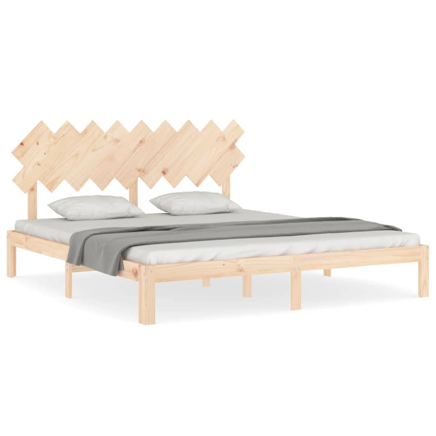 The Living Store Massief Grenenhouten Bedframe - Multiplex Lattenbodem - Uitstekende Ondersteuning - 203.5 x 183.5 x 80.5 cm