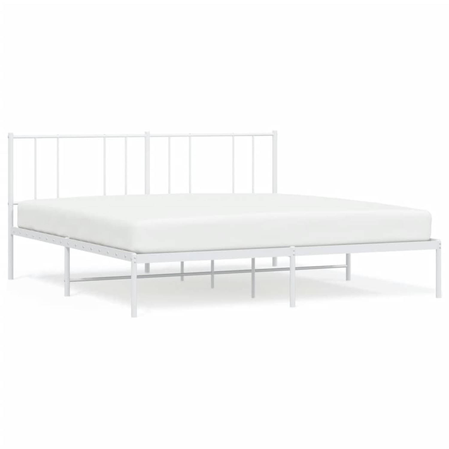 The Living Store Bedframe met hoofdbord metaal wit 200x200 cm - Bed