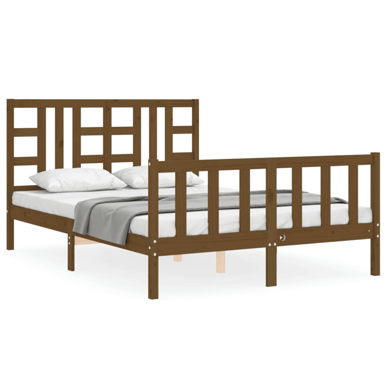 The Living Store Bedframe met hoofdbord massief hout honingbruin 5FT King Size - Bedframe - Bedframes - Bed - Tweepersoonsbed - Slaapkamermeubel - Houten Bedframe - Houten Bed - Be