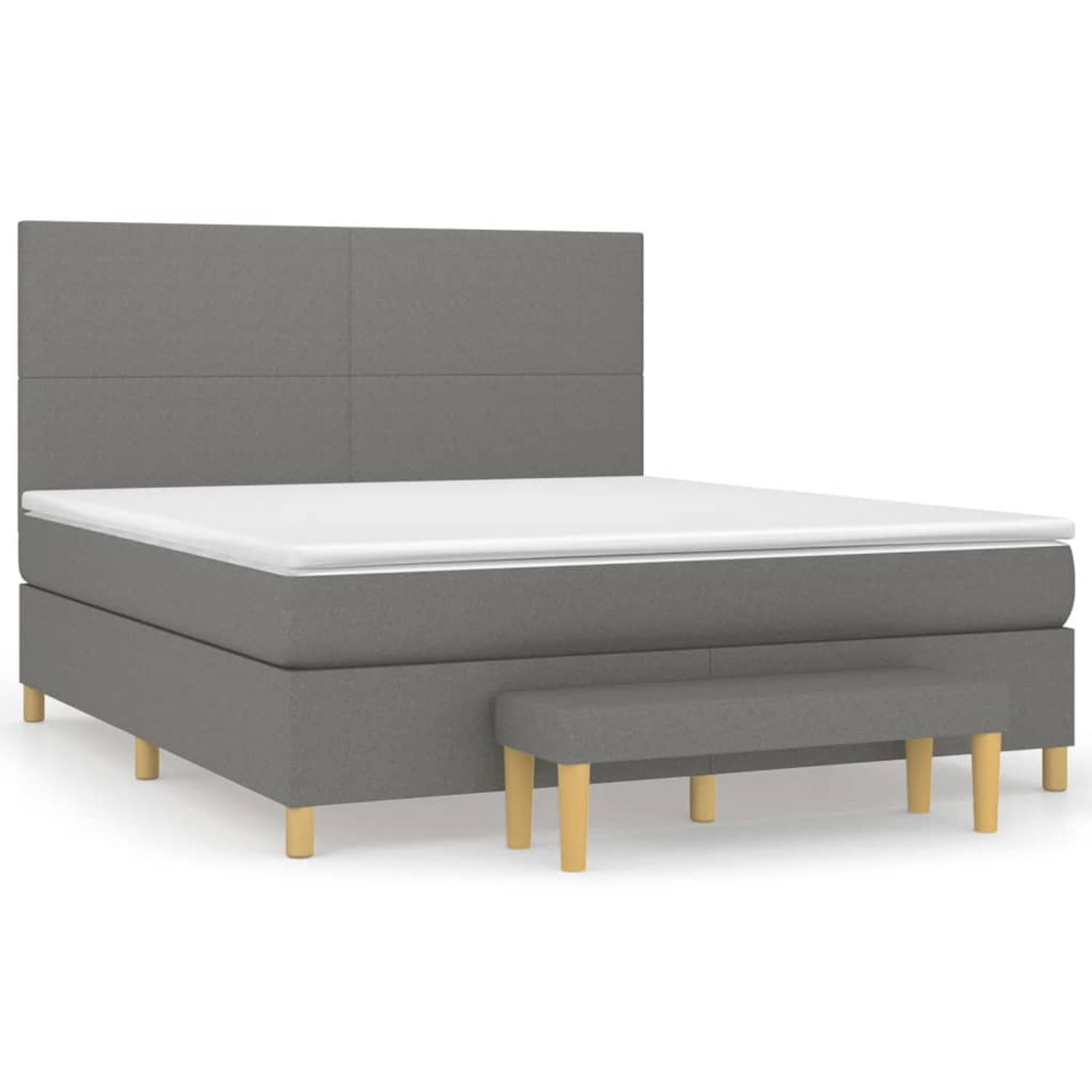 The Living Store Boxspring met matras stof donkergrijs 160x200 cm - Bed