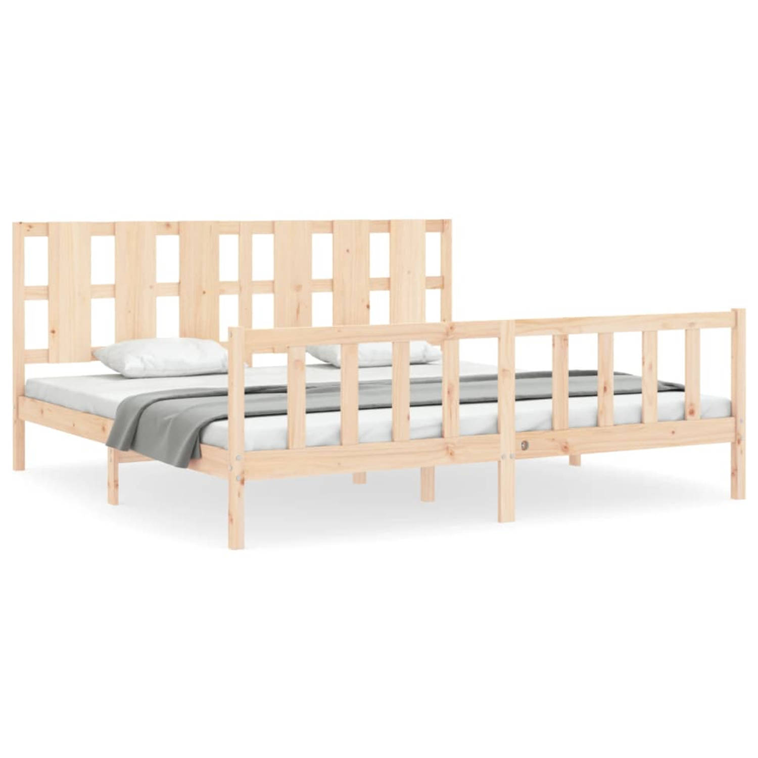 The Living Store Bedframe met hoofdbord massief hout 200x200 cm - Bedframe - Bedframes - Bed - Tweepersoonsbed - Slaapkamermeubel - Houten Bedframe - Houten Bed - Bedbodem - Massie