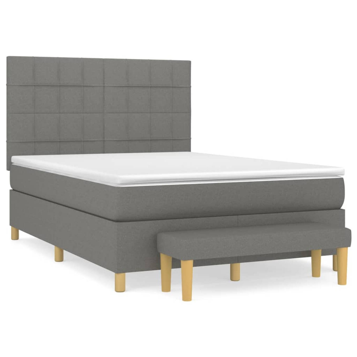 The Living Store Boxspring met matras stof donkergrijs 140x190 cm - Bed