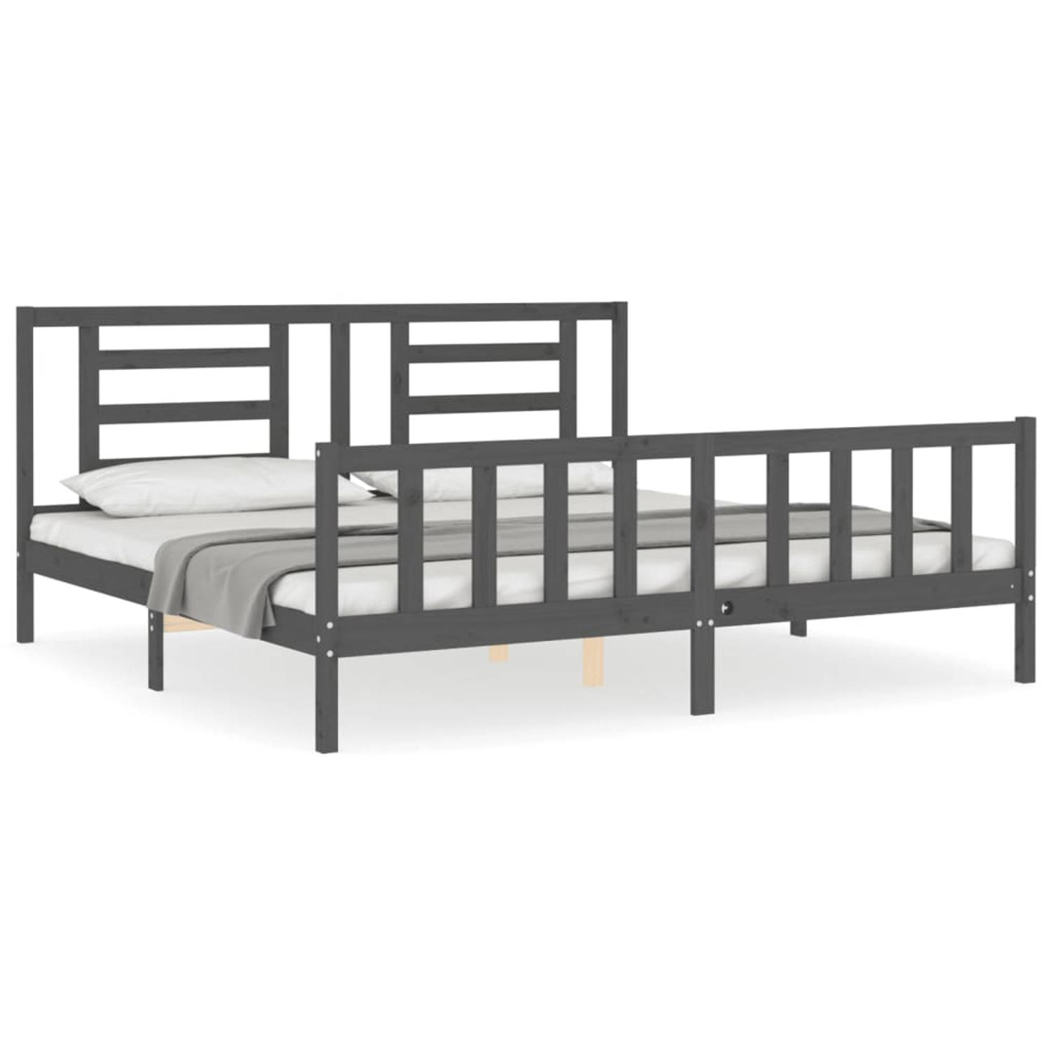 The Living Store Bedframe met hoofdbord massief hout grijs 6FT Super King - Bedframe - Bedframes - Bed - Tweepersoonsbed - Slaapkamermeubel - Houten Bedframe - Houten Bed - Bedbode