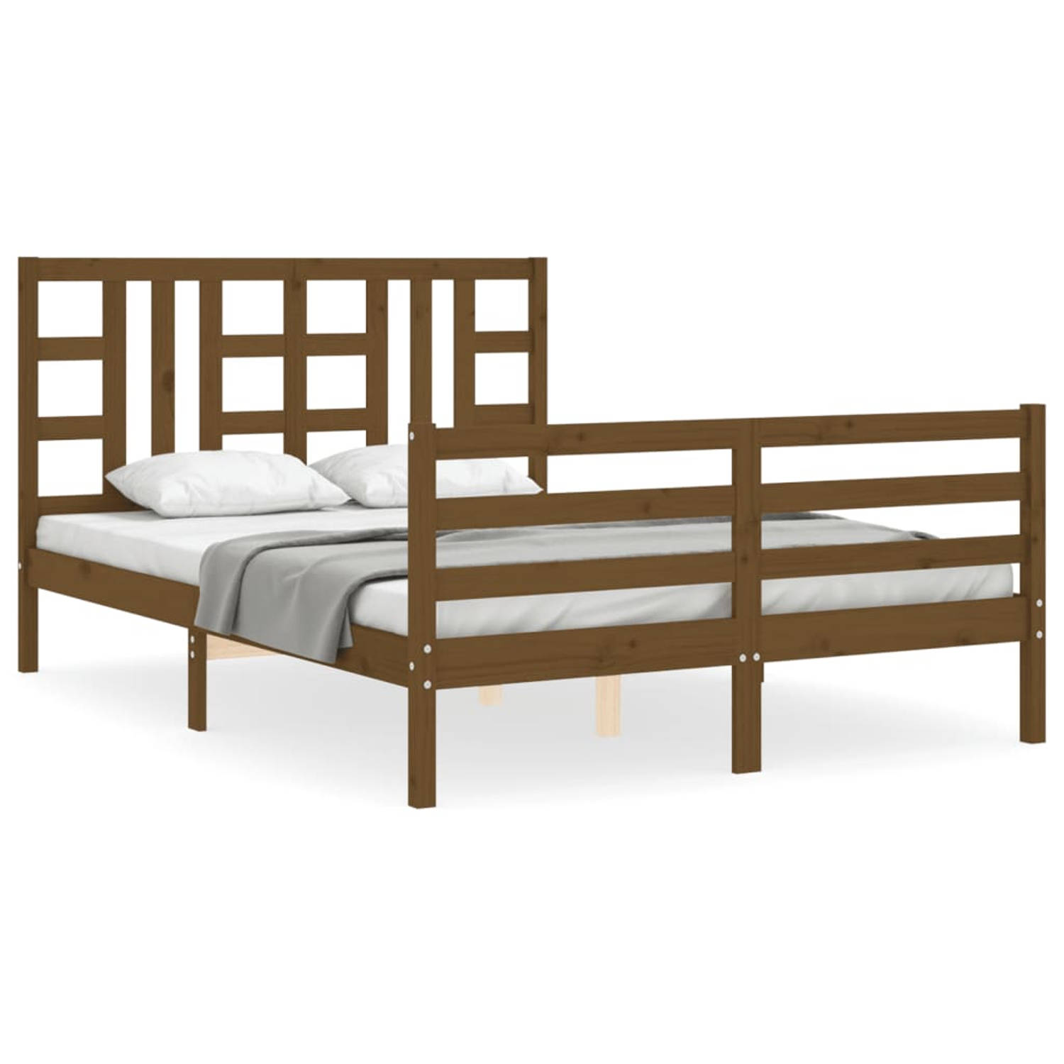 The Living Store Bedframe met hoofdbord hout honingbruin 160x200 cm - Bedframe - Bedframes - Bed - Tweepersoonsbed - Slaapkamermeubel - Houten Bedframe - Houten Bed - Bedbodem - Ma