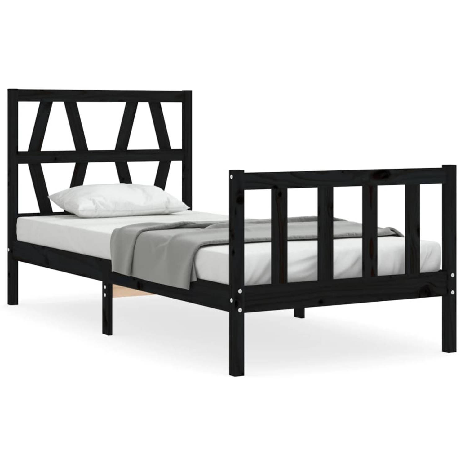 The Living Store Bedframe met hoofdbord massief hout zwart 3FT Single - Bedframe - Bedframes - Bed - Eenpersoonsbed - Slaapkamermeubel - Houten Bedframe - Houten Bed - Bedbodem - M