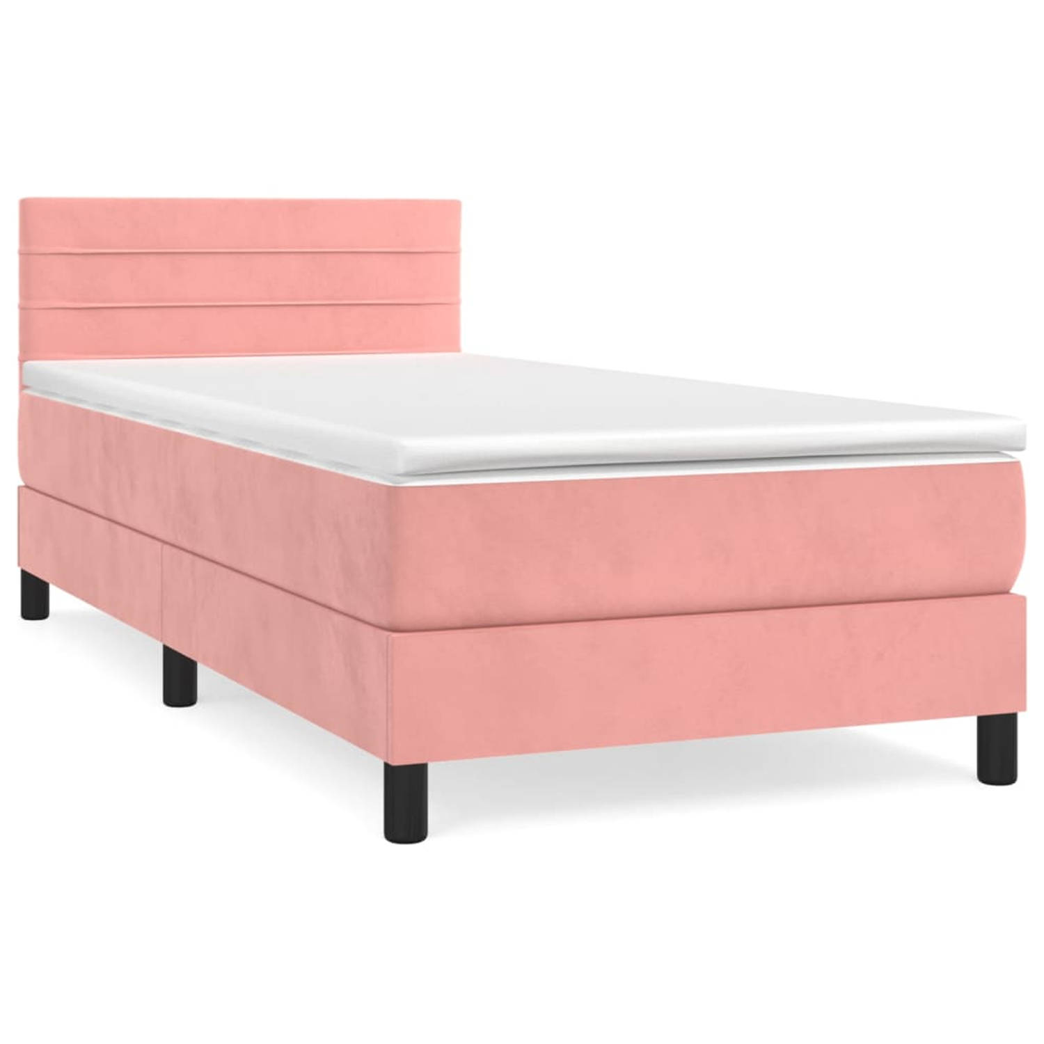 The Living Store Boxspringbed - Roze - 193 x 90 x 78/88 cm - Fluweel - Pocketvering