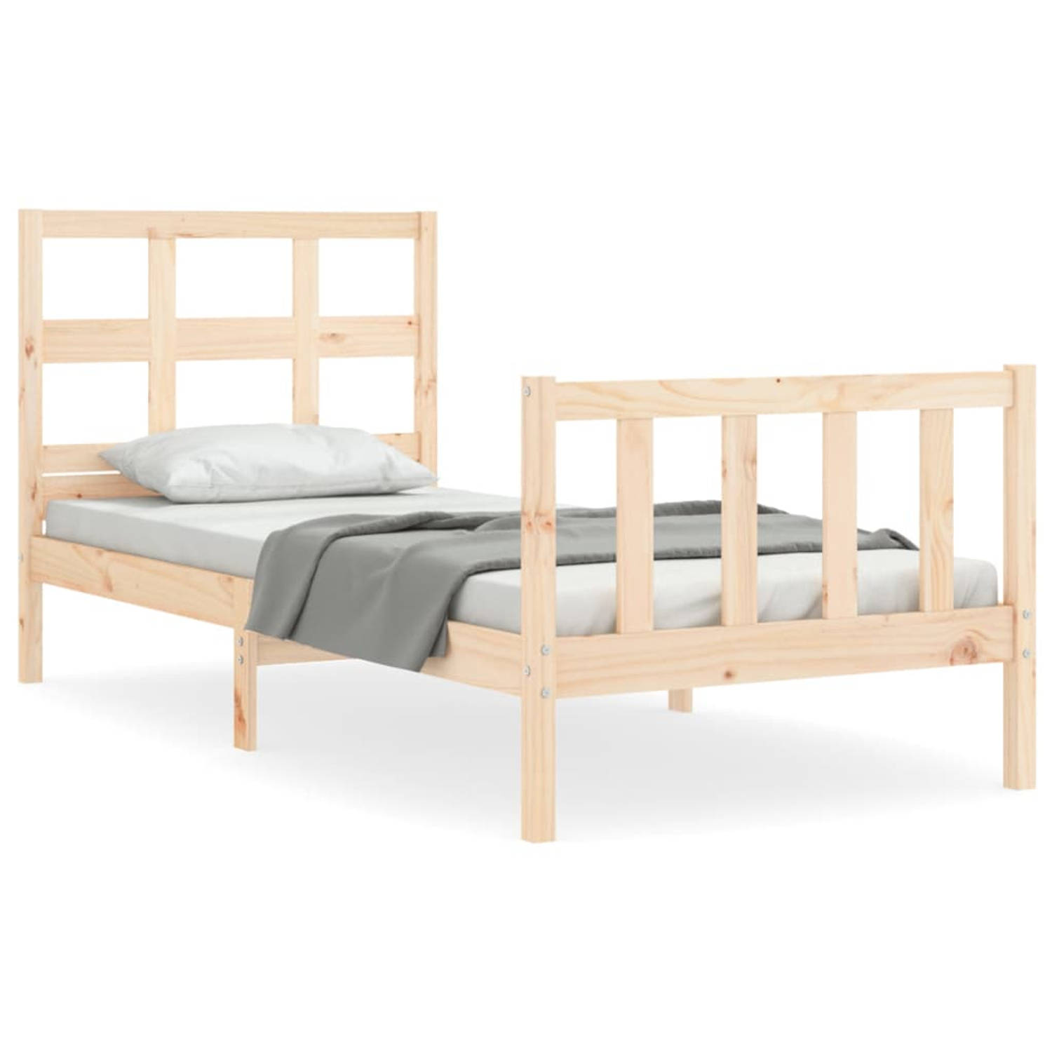 The Living Store Bedframe met hoofdbord massief hout 3FT Single - Bedframe - Bedframes - Bed - Eenpersoonsbed - Slaapkamermeubel - Houten Bedframe - Houten Bed - Bedbodem - Massief