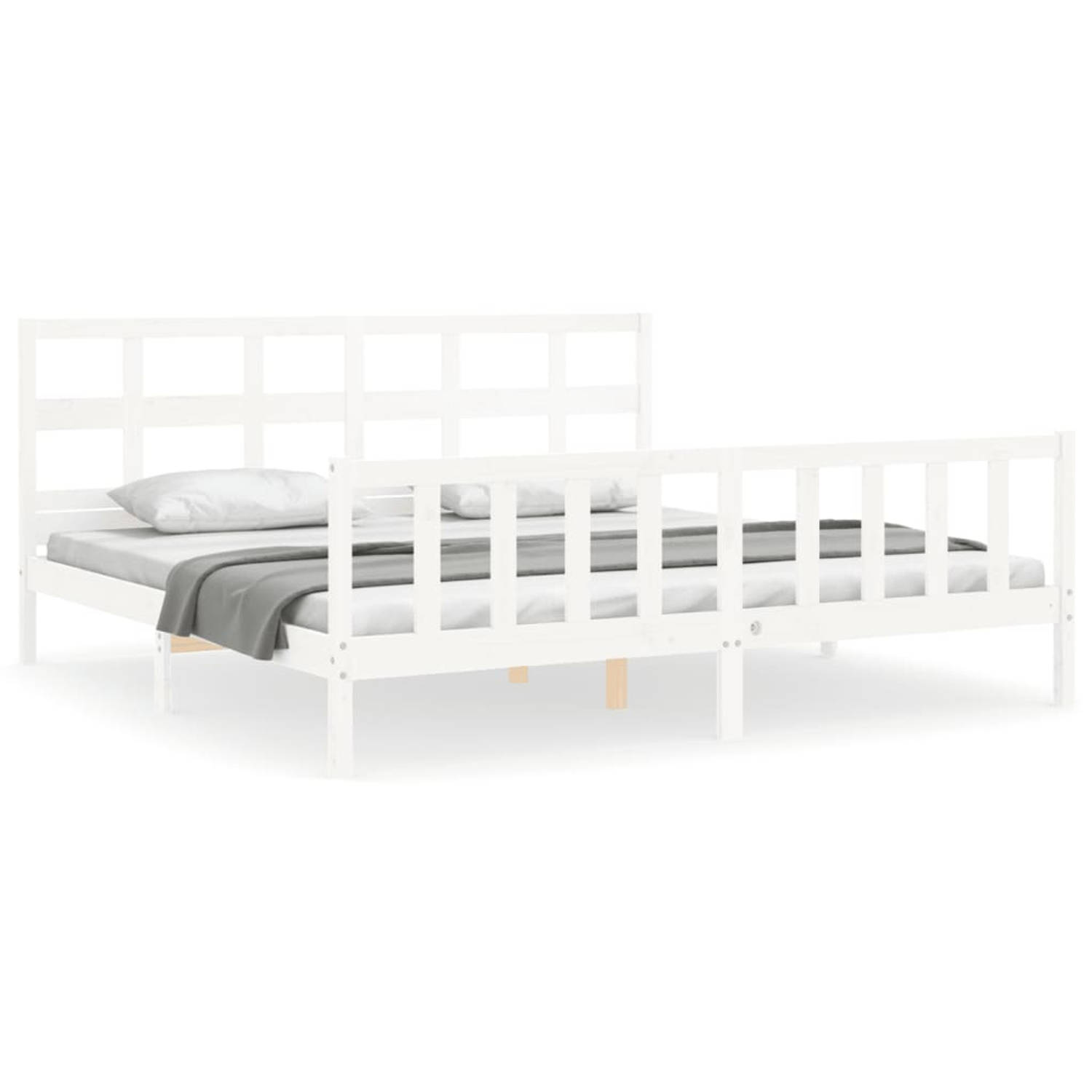 The Living Store Bedframe met hoofdbord massief hout wit 6FT Super King - Bedframe - Bedframes - Bed - Tweepersoonsbed - Slaapkamermeubel - Houten Bedframe - Houten Bed - Bedbodem