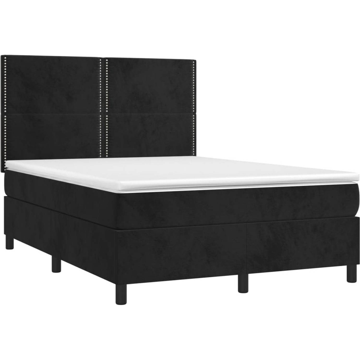 The Living Store Boxspringbed - Zwart fluwelen bed met verstelbaar hoofdbord - 140 x 200 cm - Pocketvering matras - Middelharde ondersteuning - Huidvriendelijk topmatras