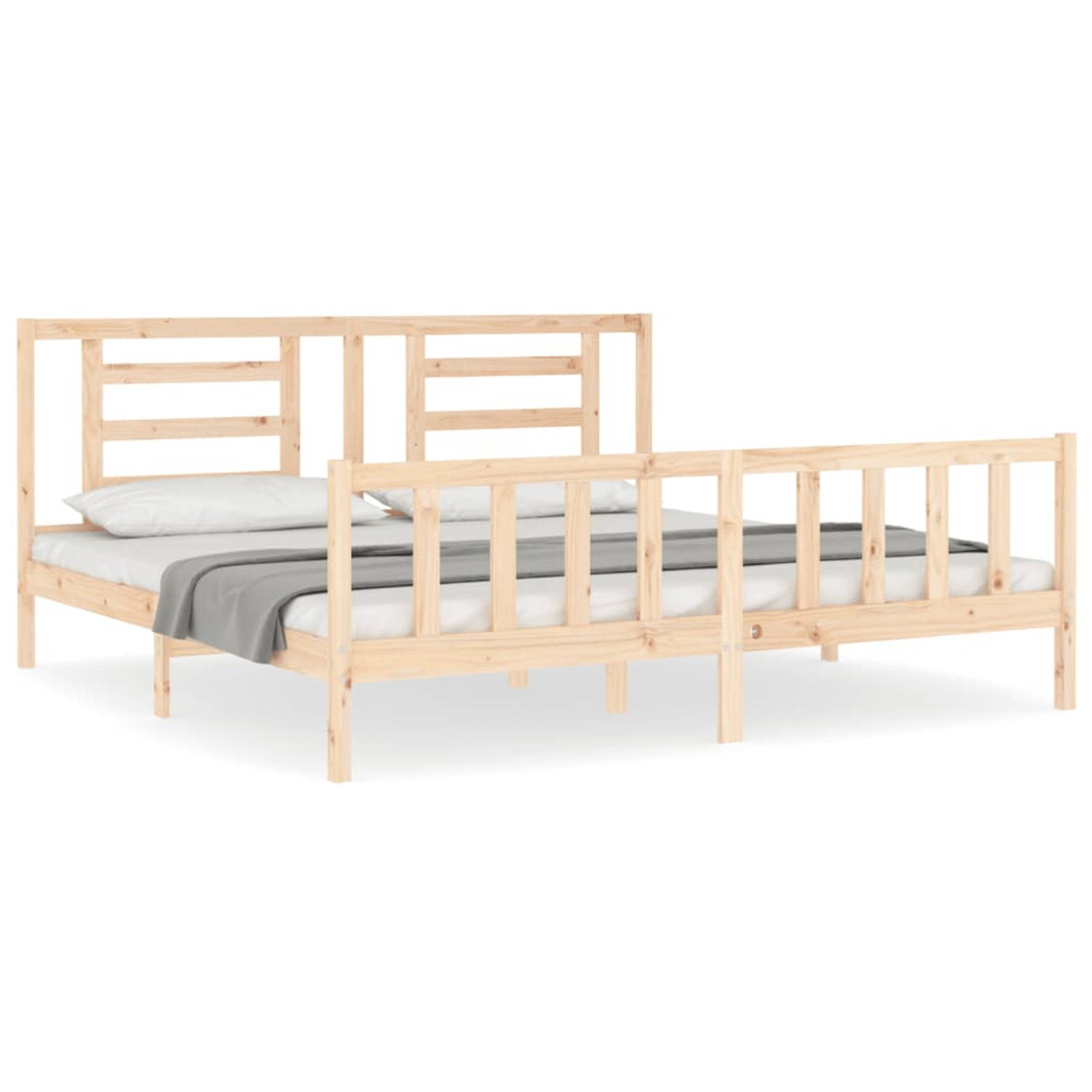 The Living Store Bedframe met hoofdbord massief hout 200x200 cm - Bedframe - Bedframes - Bed - Tweepersoonsbed - Slaapkamermeubel - Houten Bedframe - Houten Bed - Bedbodem - Massie