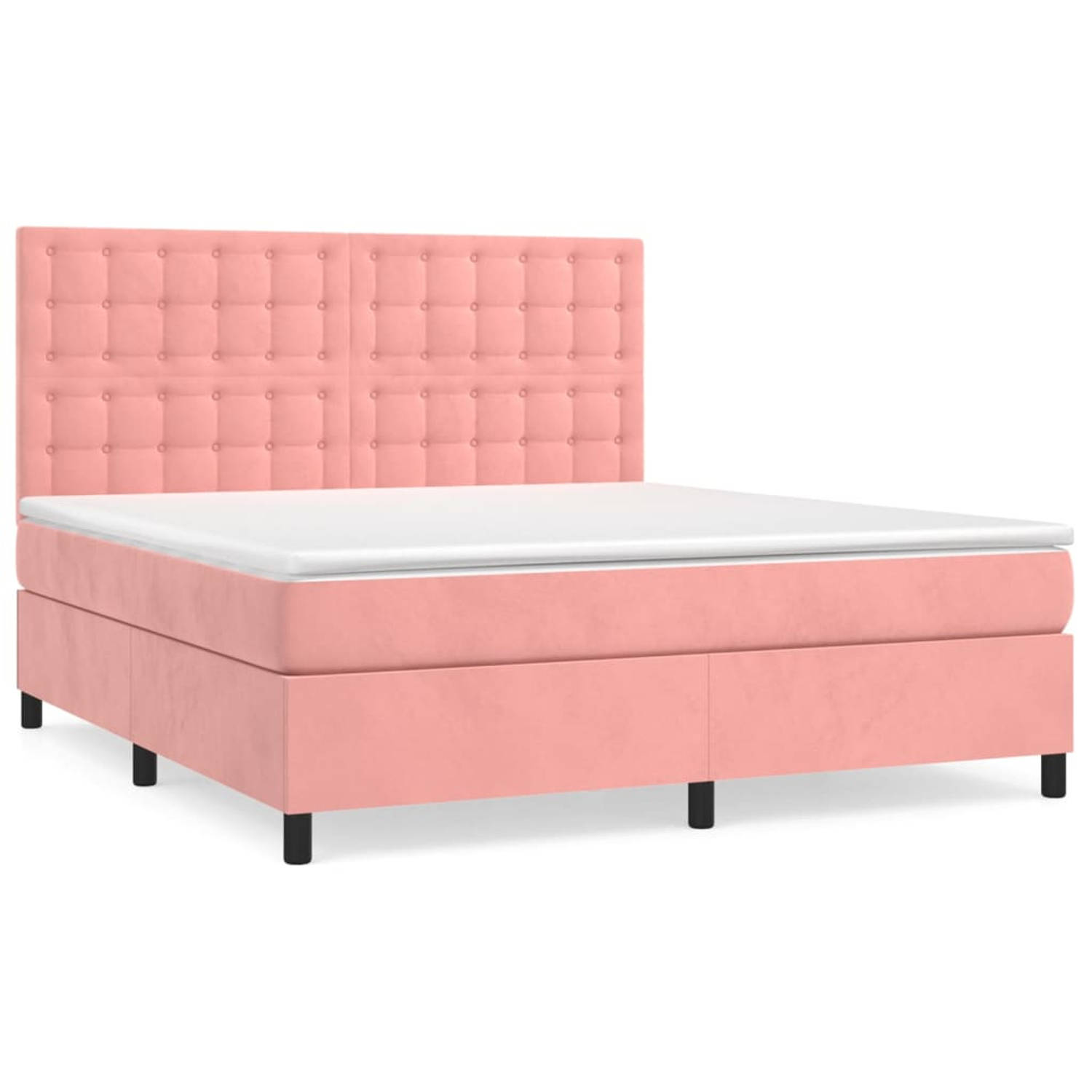 The Living Store Boxspring met matras fluweel roze 160x200 cm - Bed