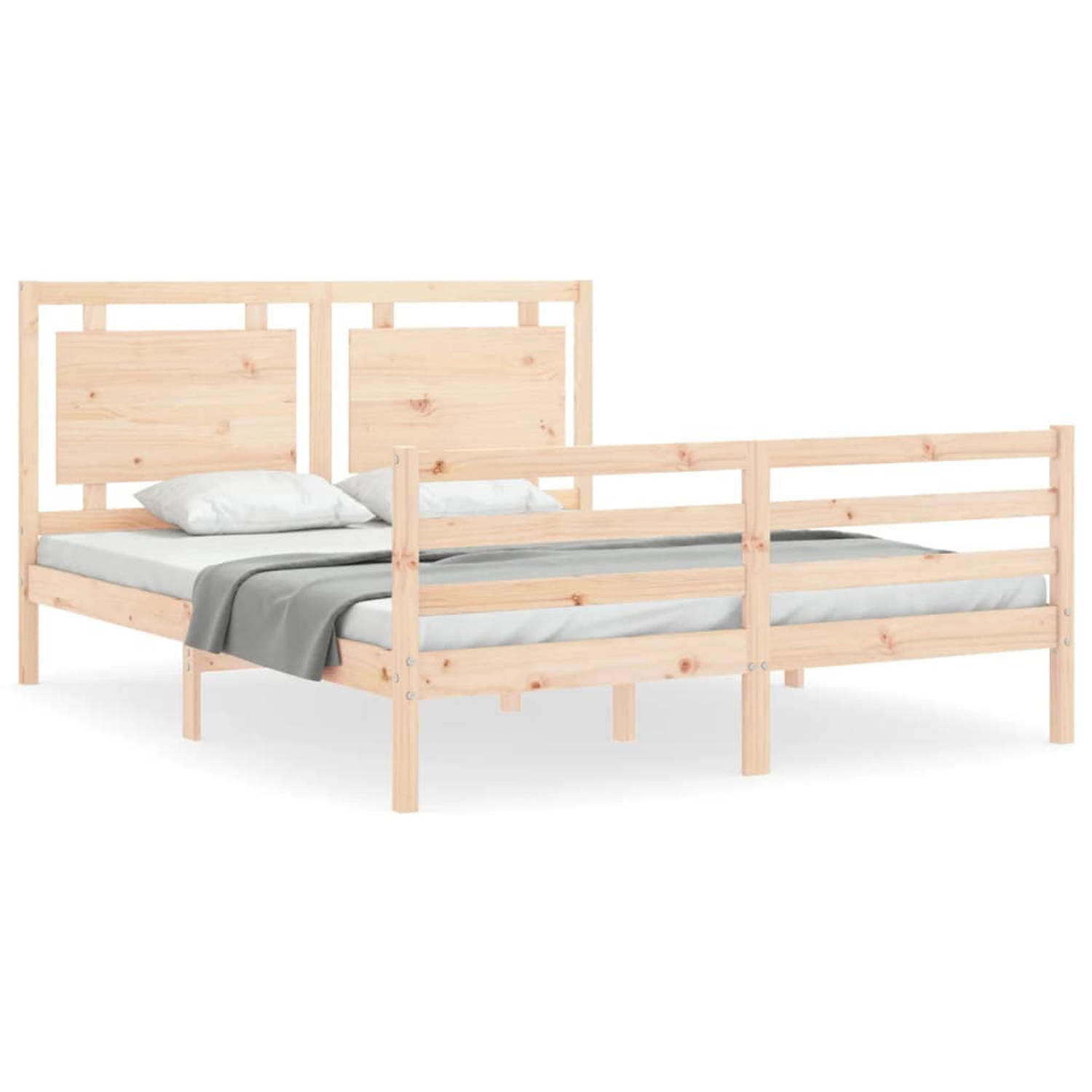 The Living Store Bedframe met hoofdbord massief hout 5 FT King Size - Bedframe - Bedframes - Bed - Tweepersoonsbed - Slaapkamermeubel - Houten Bedframe - Houten Bed - Bedbodem - Ma