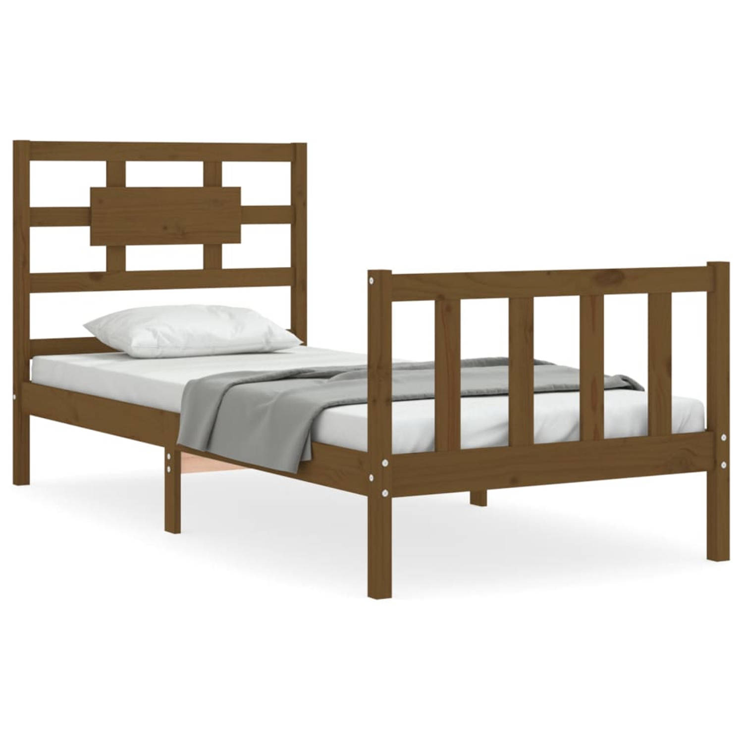 The Living Store Bedframe met hoofdbord hout honingbruin 2FT6 Small Single - Bedframe - Bedframes - Bed - Eenpersoonsbed - Slaapkamermeubel - Houten Bedframe - Houten Bed - Bedbode