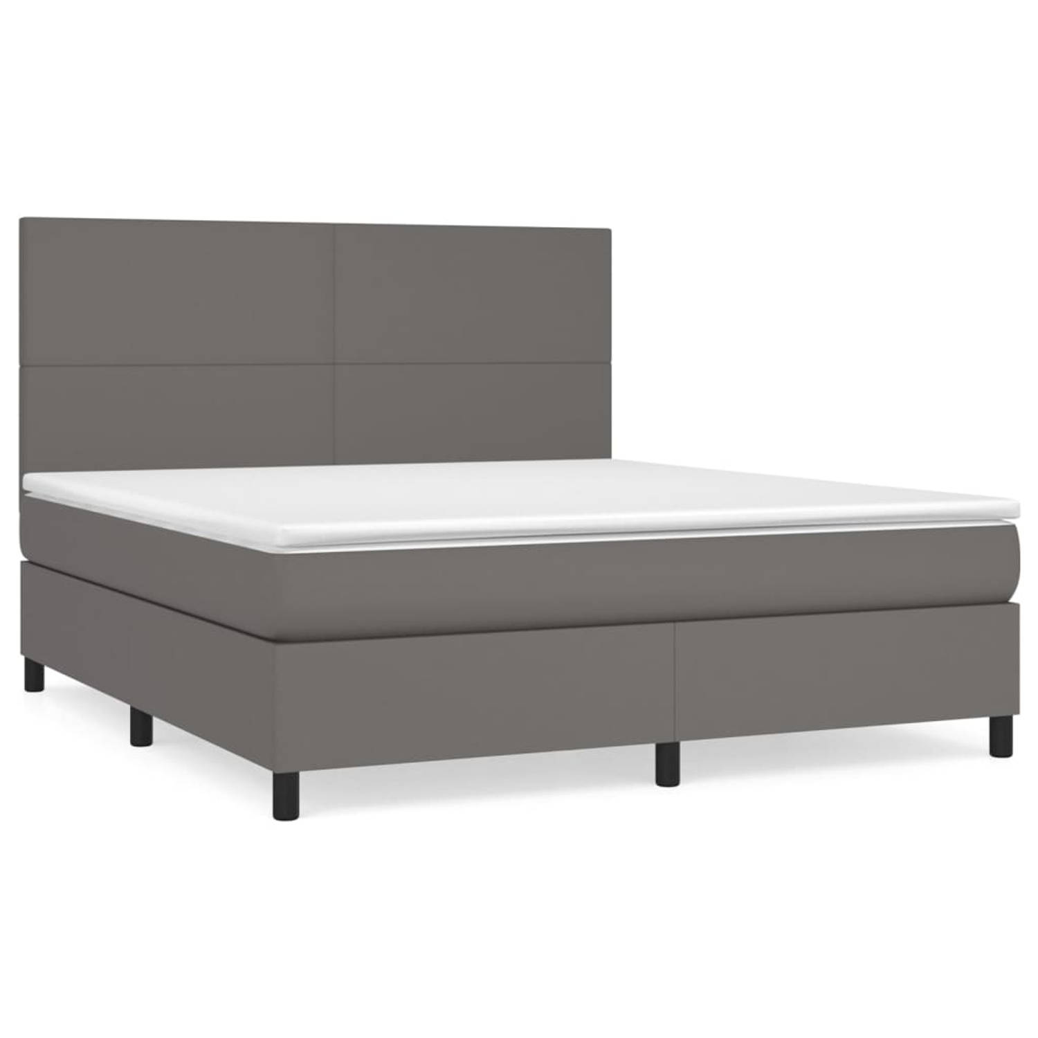 The Living Store Boxspring met matras kunstleer grijs 180x200 cm - Bed