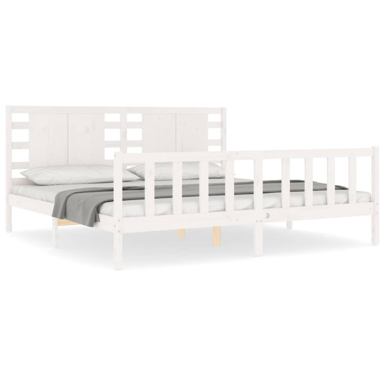 The Living Store Bedframe met hoofdbord massief hout wit 6FT Super King - Bedframe - Bedframes - Bed - Tweepersoonsbed - Slaapkamermeubel - Houten Bedframe - Houten Bed - Bedbodem