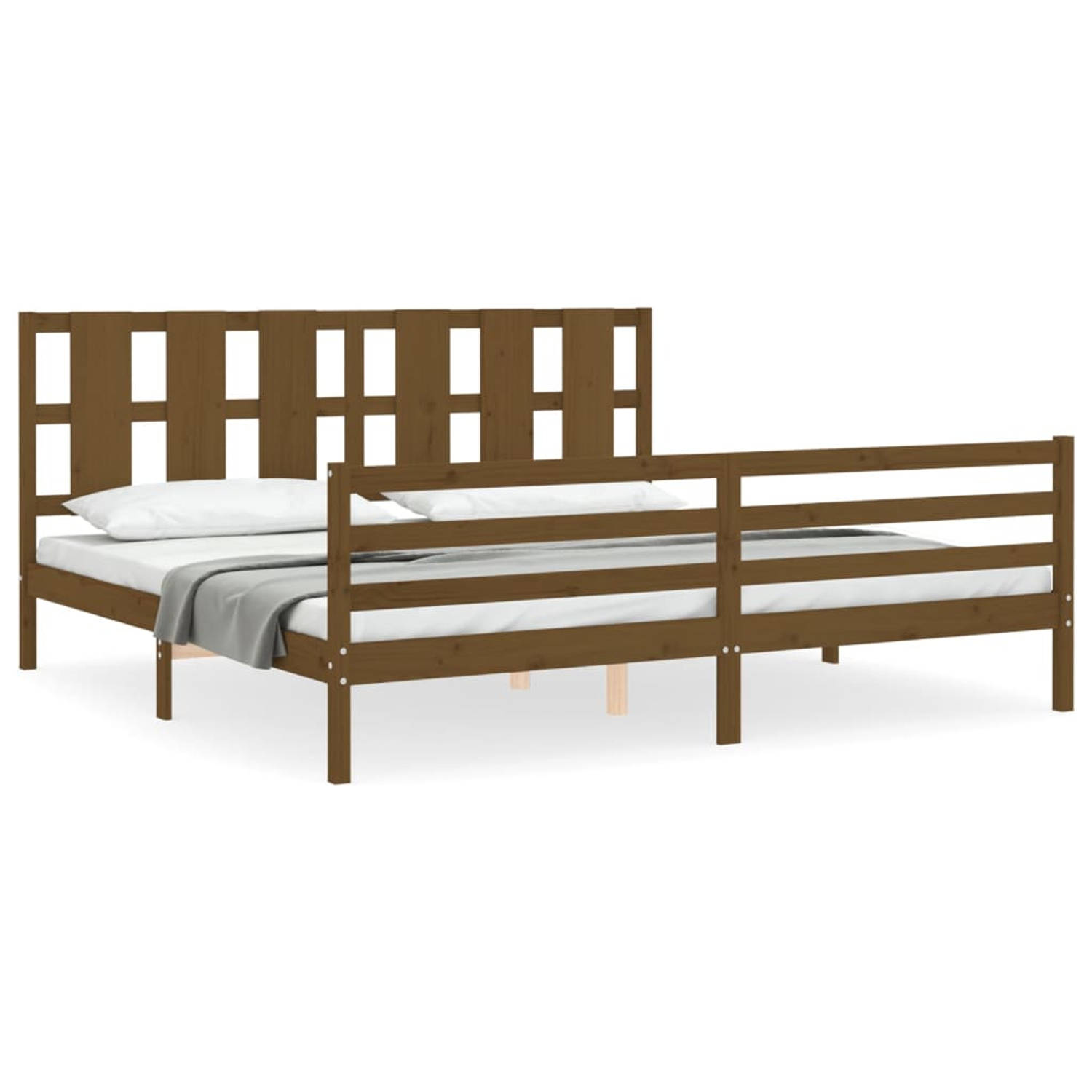 The Living Store Bedframe met hoofdbord massief hout honingbruin 6FT Super King - Bedframe - Bedframes - Bed - Tweepersoonsbed - Slaapkamermeubel - Houten Bedframe - Houten Bed - B