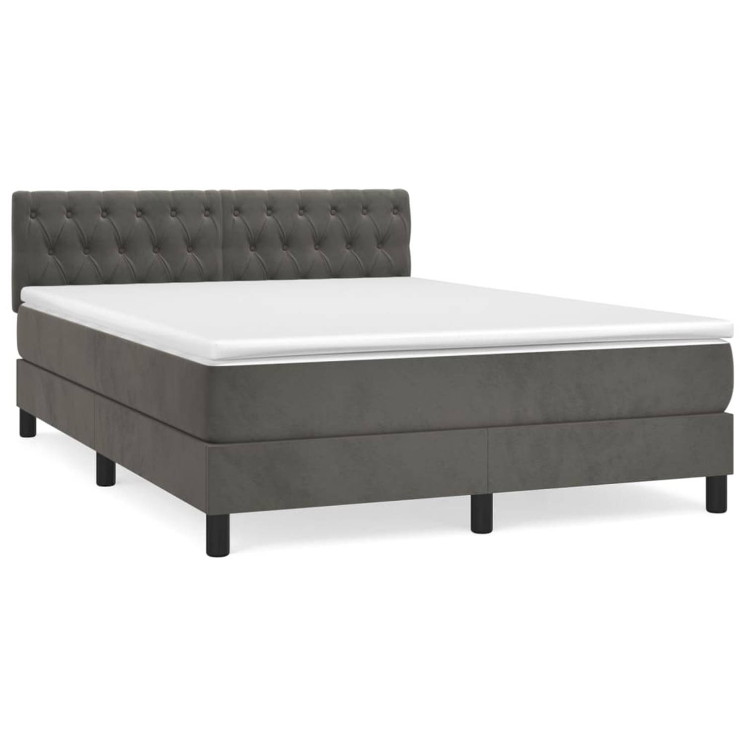 The Living Store Boxspring met matras fluweel donkergrijs 140x200 cm - Bed