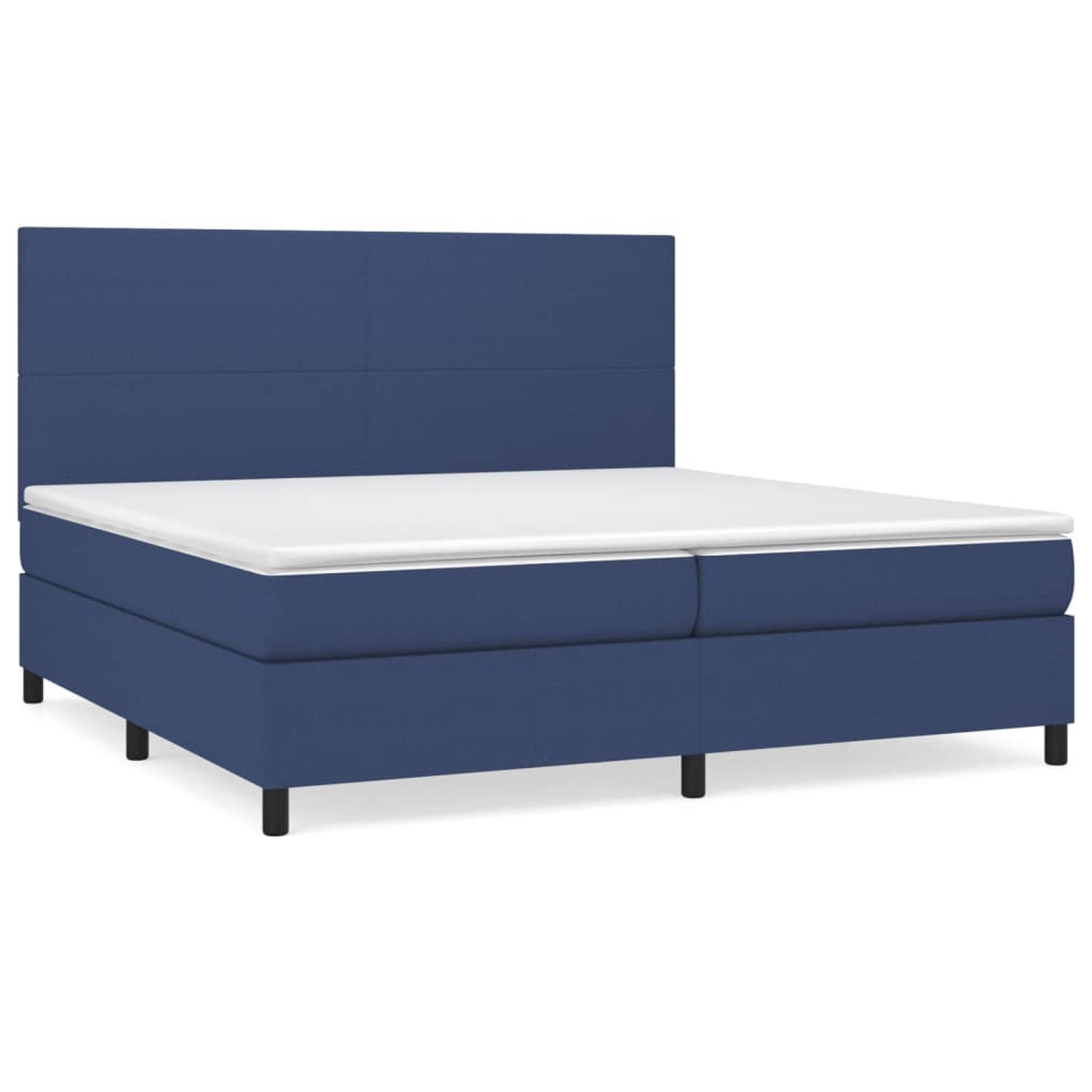 The Living Store Boxspringbed Blauw 203x200x118/128 cm - Pocketvering Matras - Middelharde Ondersteuning - Huidvriendelijk Topmatras