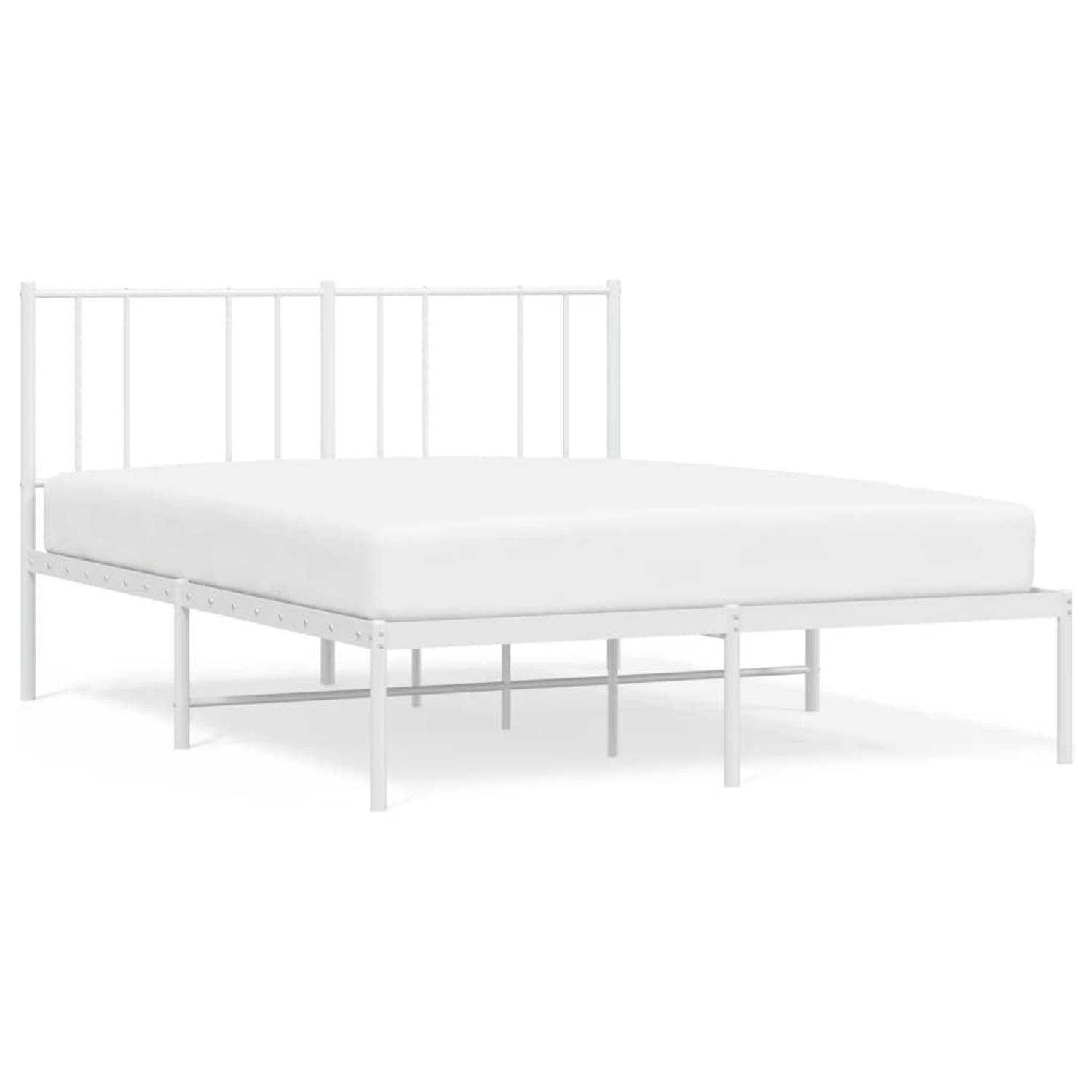 The Living Store Bedframe met hoofdbord metaal wit 140x200 cm - Bed
