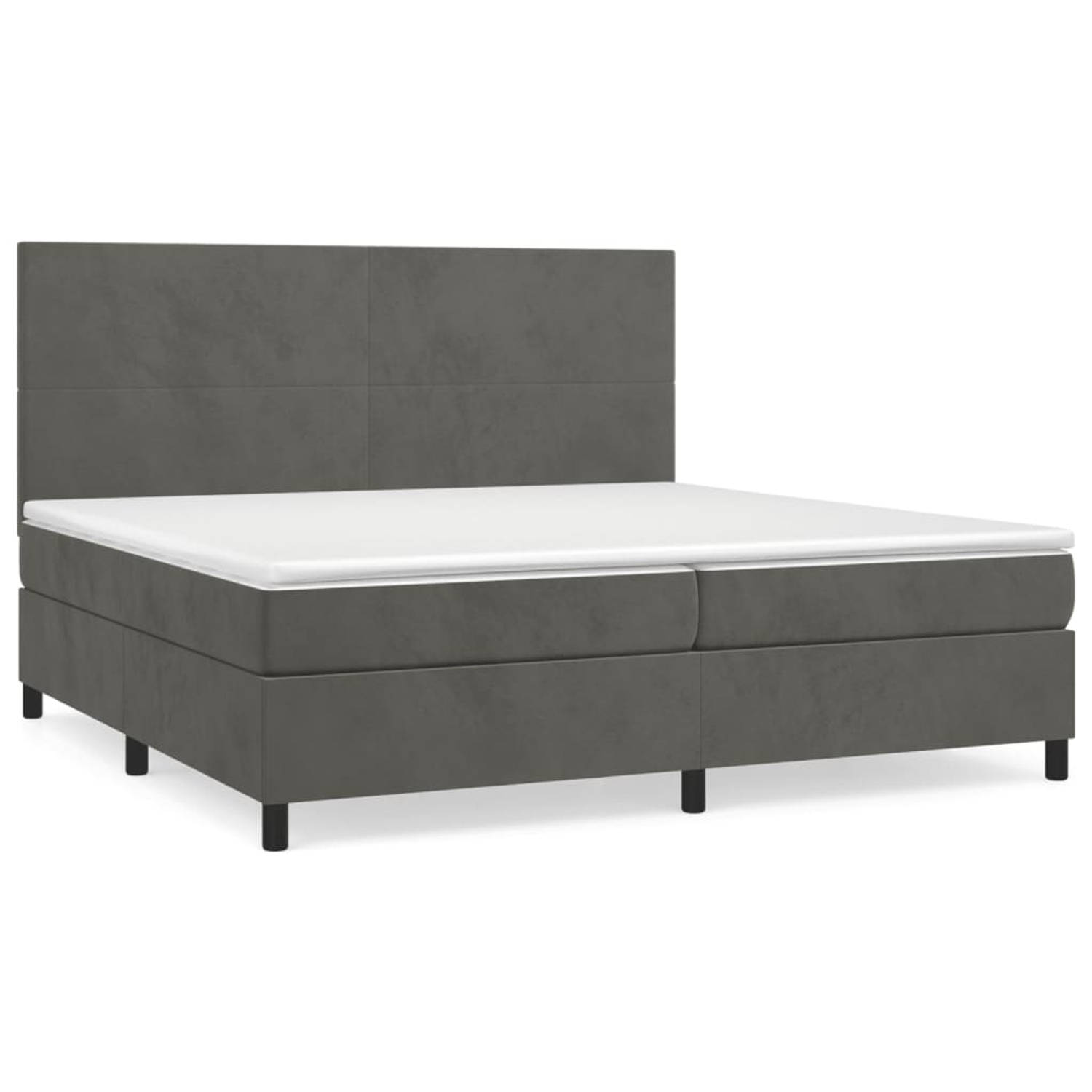 The Living Store Boxspringbed - fluweel - pocketvering - middelharde ondersteuning - huidvriendelijk - donkergrijs - 203 x 200 x 118/128 cm