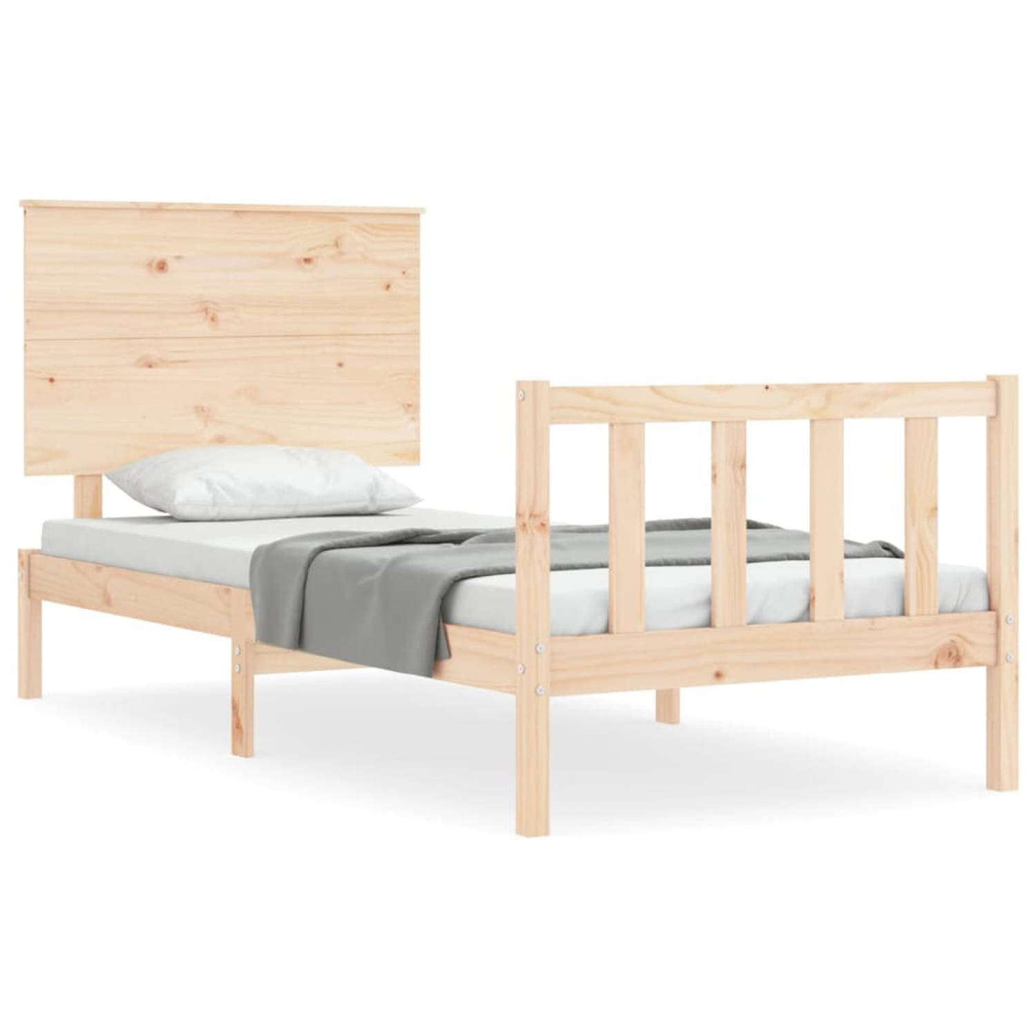 The Living Store Bedframe met hoofdbord massief hout 3FT Single - Bedframe - Bedframes - Bed - Eenpersoonsbed - Slaapkamermeubel - Houten Bedframe - Houten Bed - Bedbodem - Massief