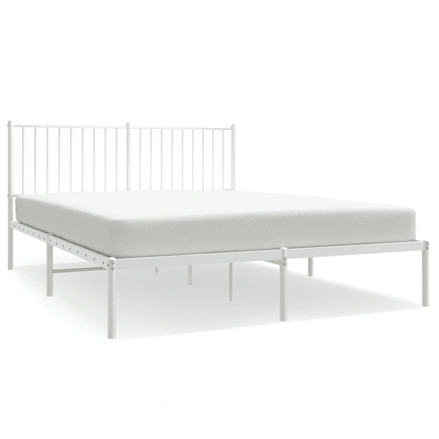 The Living Store Bedframe met hoofdbord metaal wit 160x200 cm - Bed