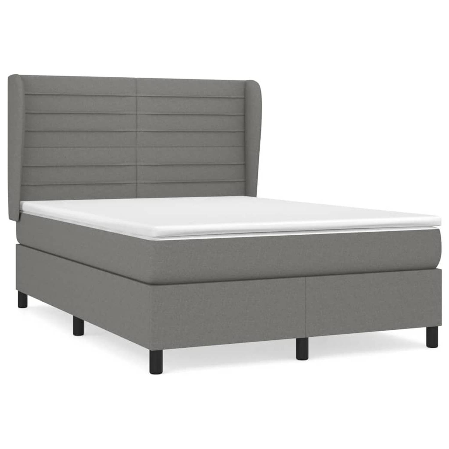 The Living Store Boxspring met matras stof donkergrijs 140x200 cm - Bed