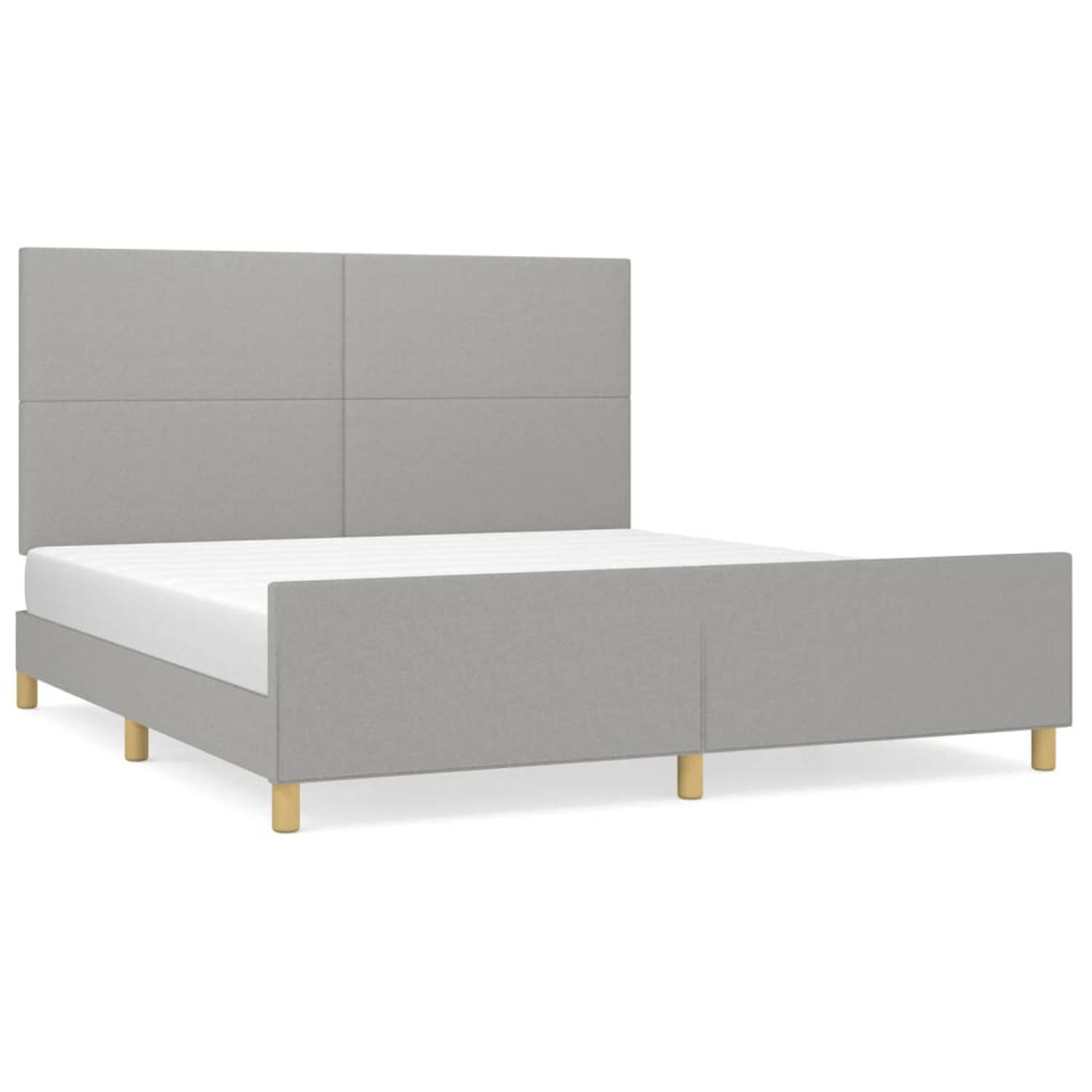 The Living Store Bedframe - Comfort Sleep - Bedframes - 203 x 166 x 118/128 cm - Lichtgrijs - Stof (100% polyester) - larikshout - multiplex